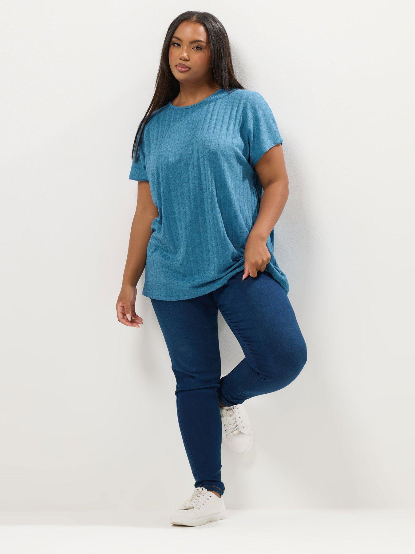 Image 3 of 4 of Yours Curve Drop Shoulder Swing Top - Blue