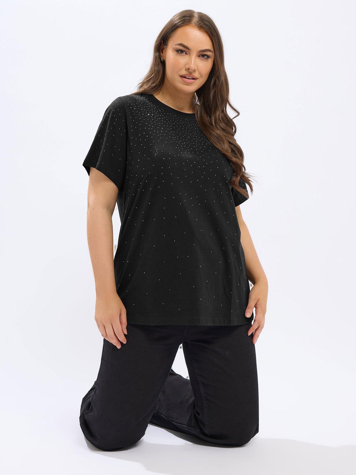 yours-curve-diamante-set-in-sleeve-t-shirt-grey