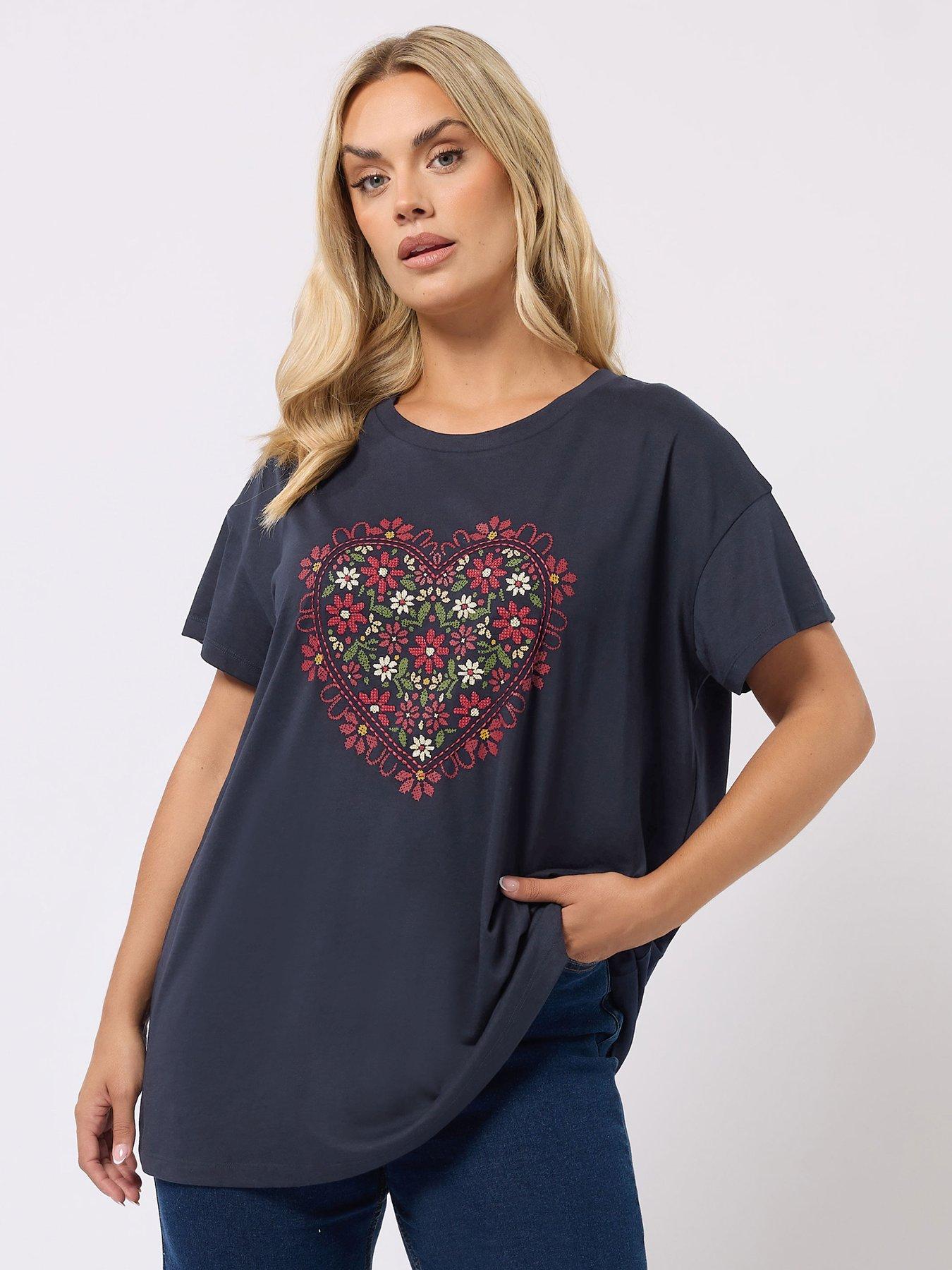 Image 1 of 4 of Yours Curve Placement Print T-Shirt - Blue
