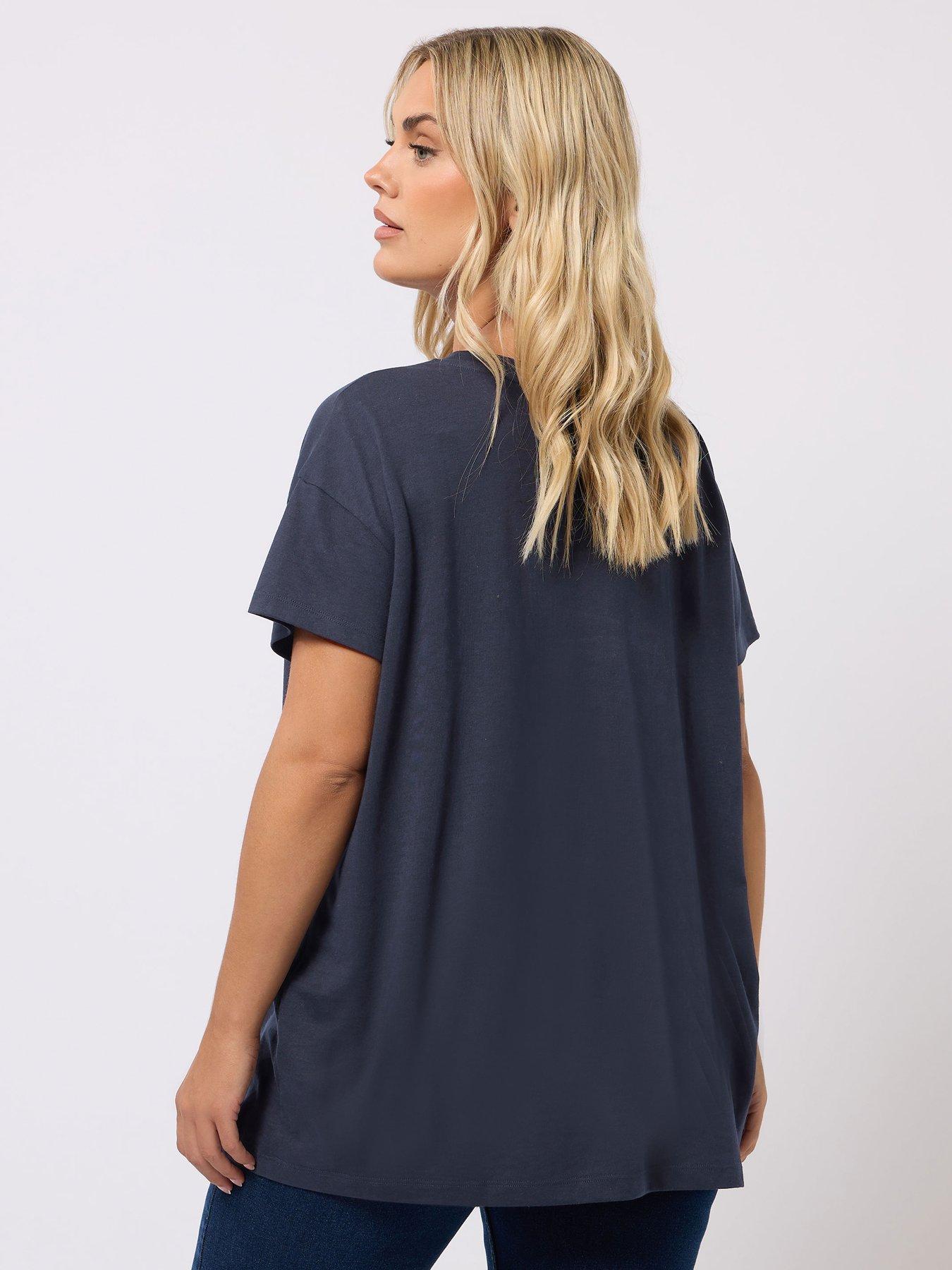 Image 2 of 4 of Yours Curve Placement Print T-Shirt - Blue