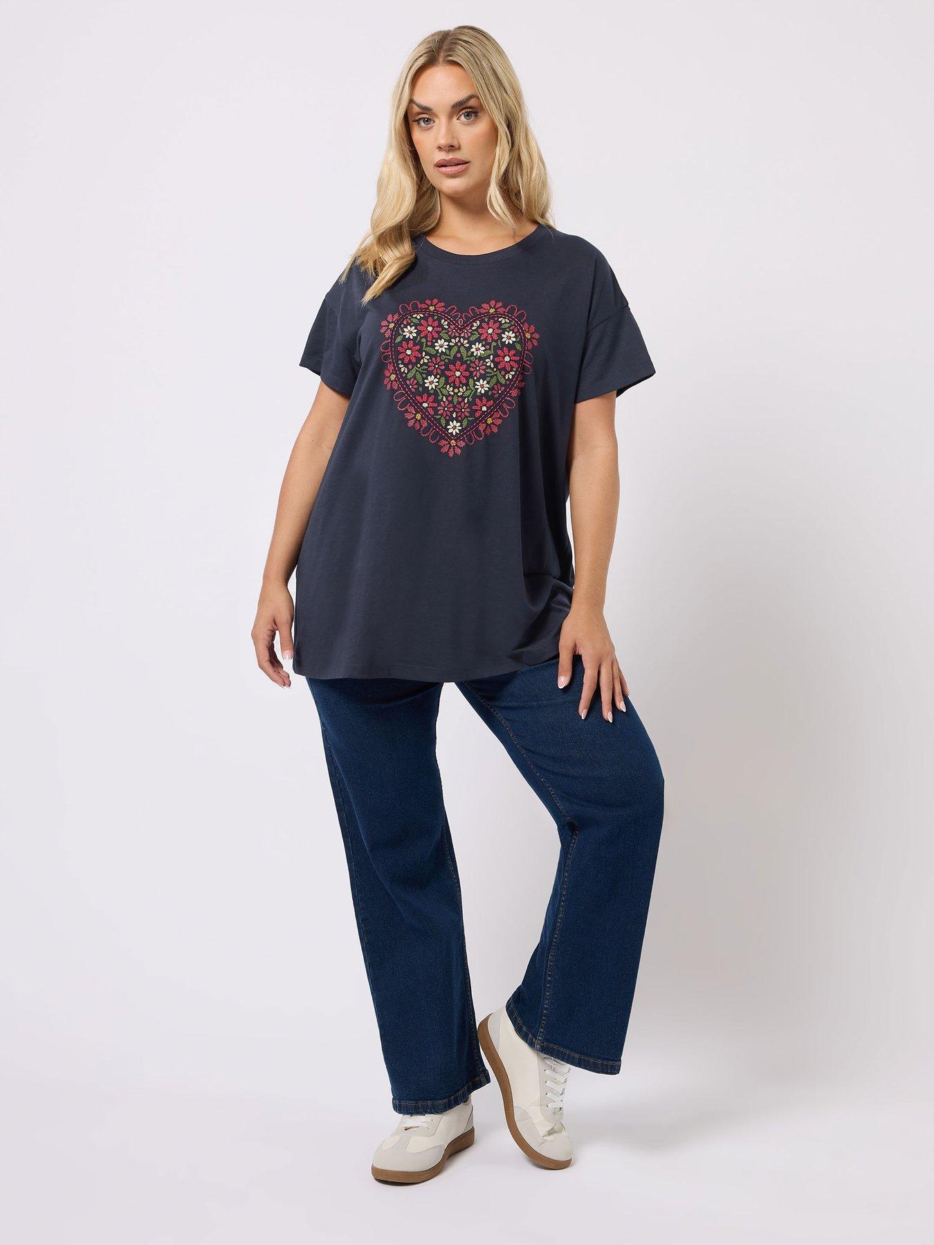 Image 3 of 4 of Yours Curve Placement Print T-Shirt - Blue