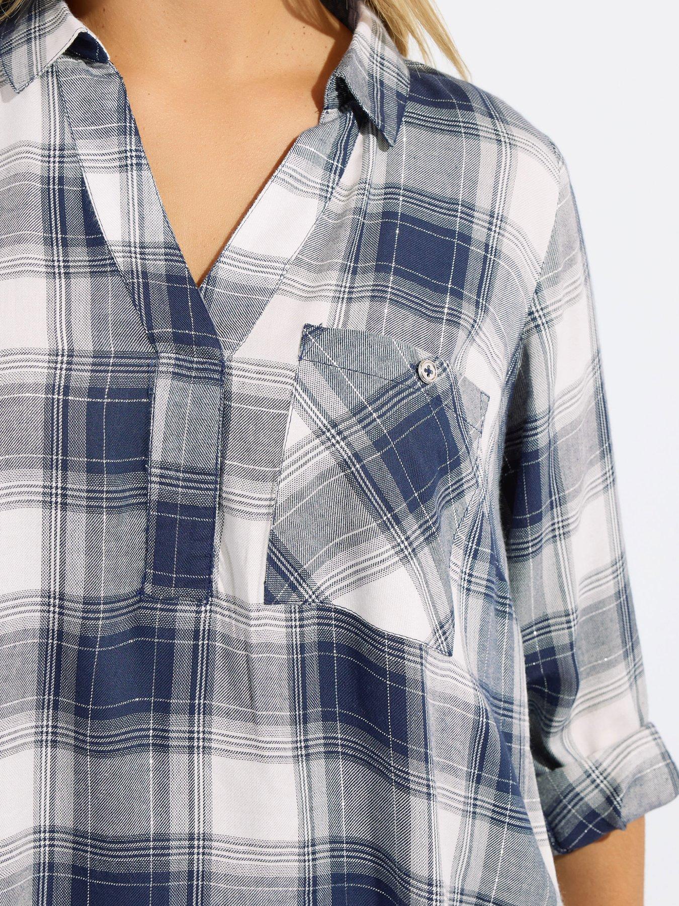 yours-curve-check-shirt-blueoutfit