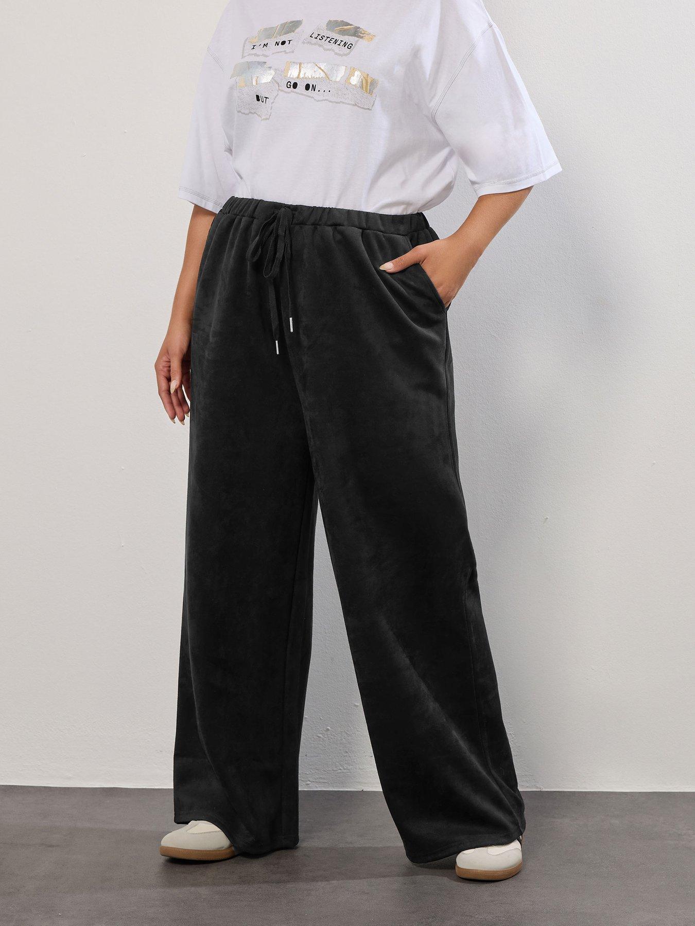 Yours Curve Suedette Wide Leg Trouser - Black