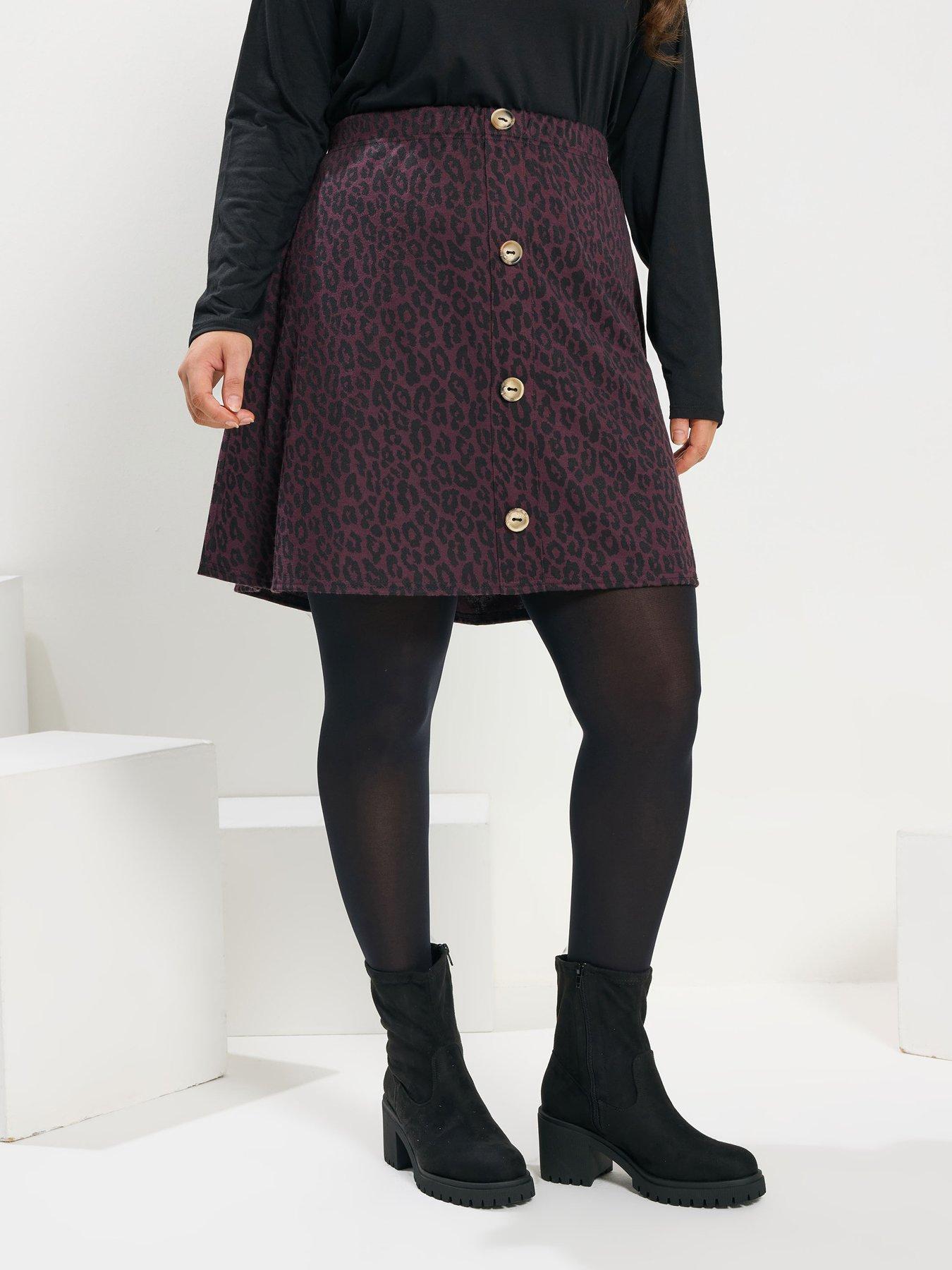 Image 1 of 4 of Yours Curve Button Front Skirt - Purple
