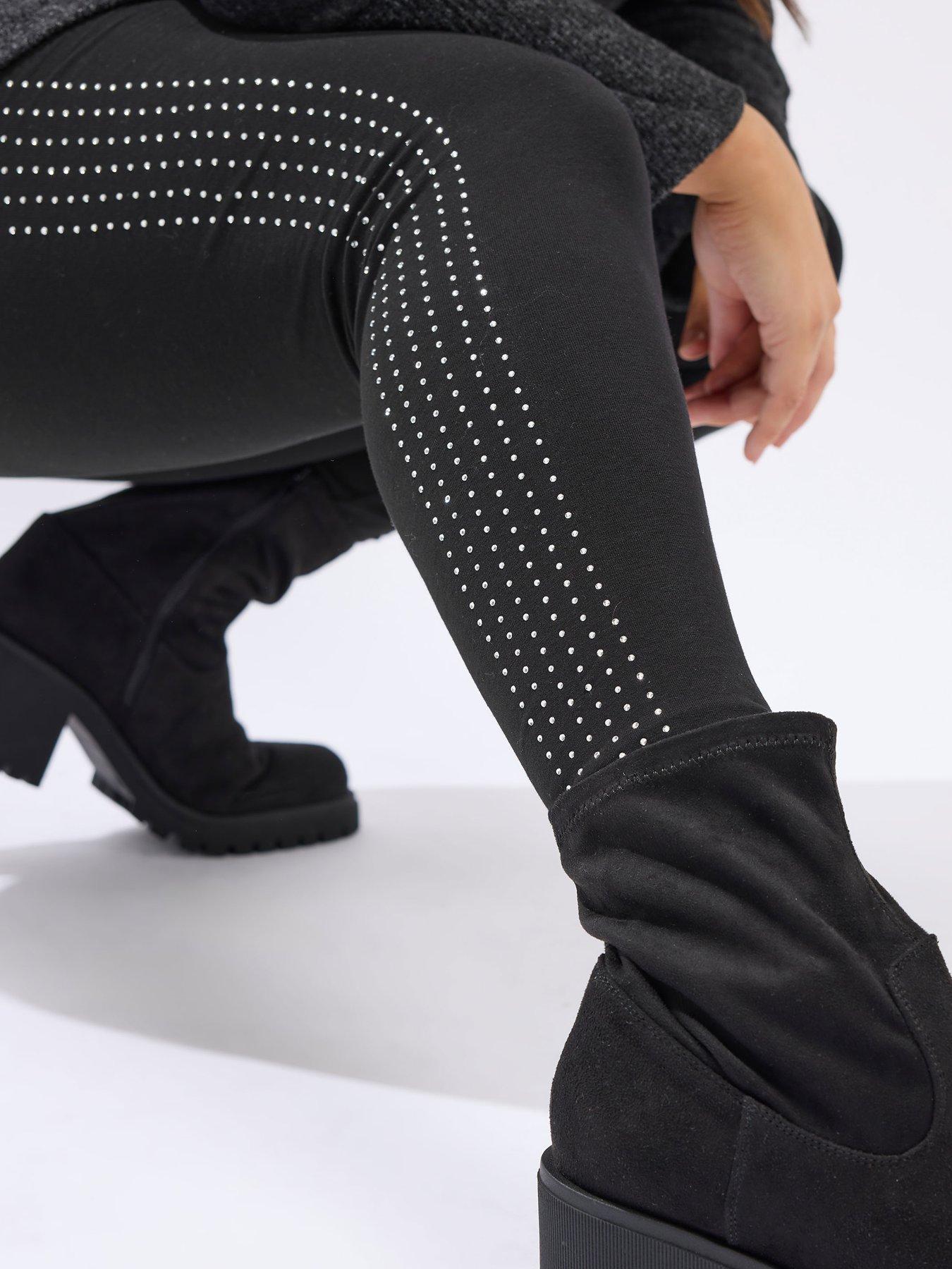 Image 4 of 4 of Yours Curve Diamante Side Stripe Legging - Black