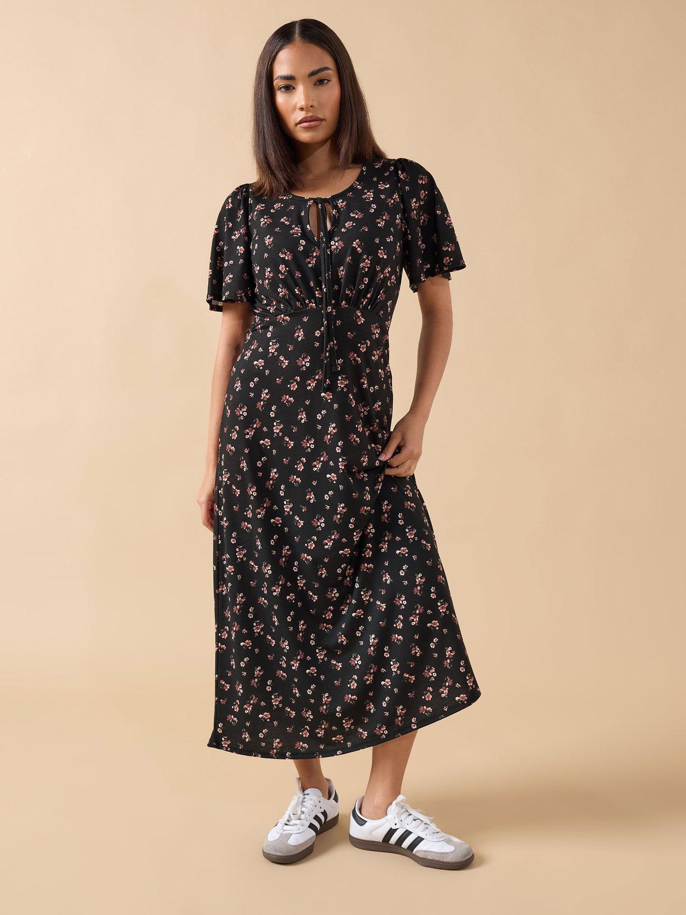 pixiegirl-petite-ditsy-tie-front-midi-dress-black