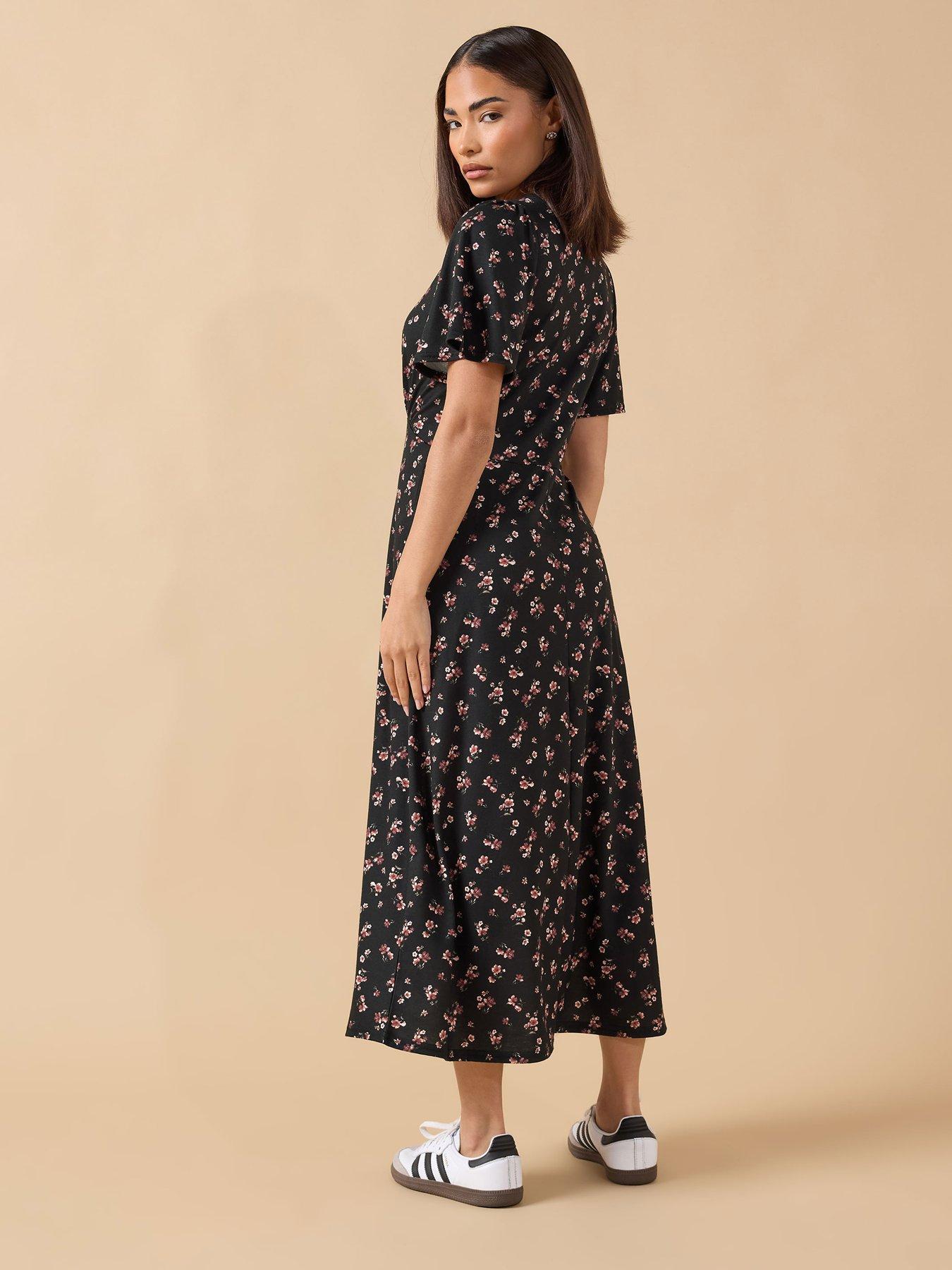 pixiegirl-petite-ditsy-tie-front-midi-dress-blackstillFront