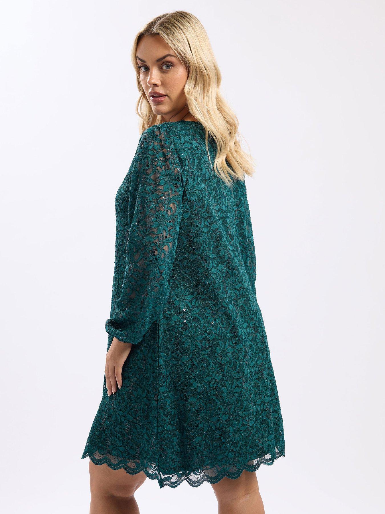 yours-curve-long-sleeve-lace-dress-bluestillFront