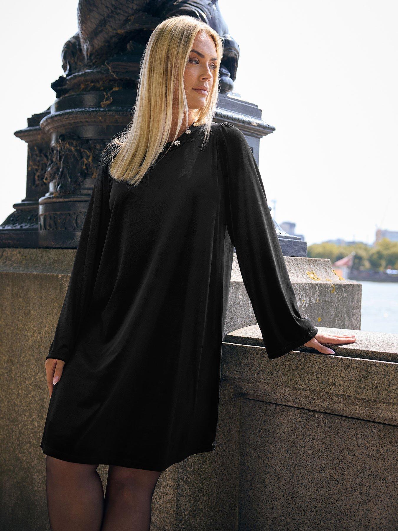 Yours Curve Velour Shift Dress - Black