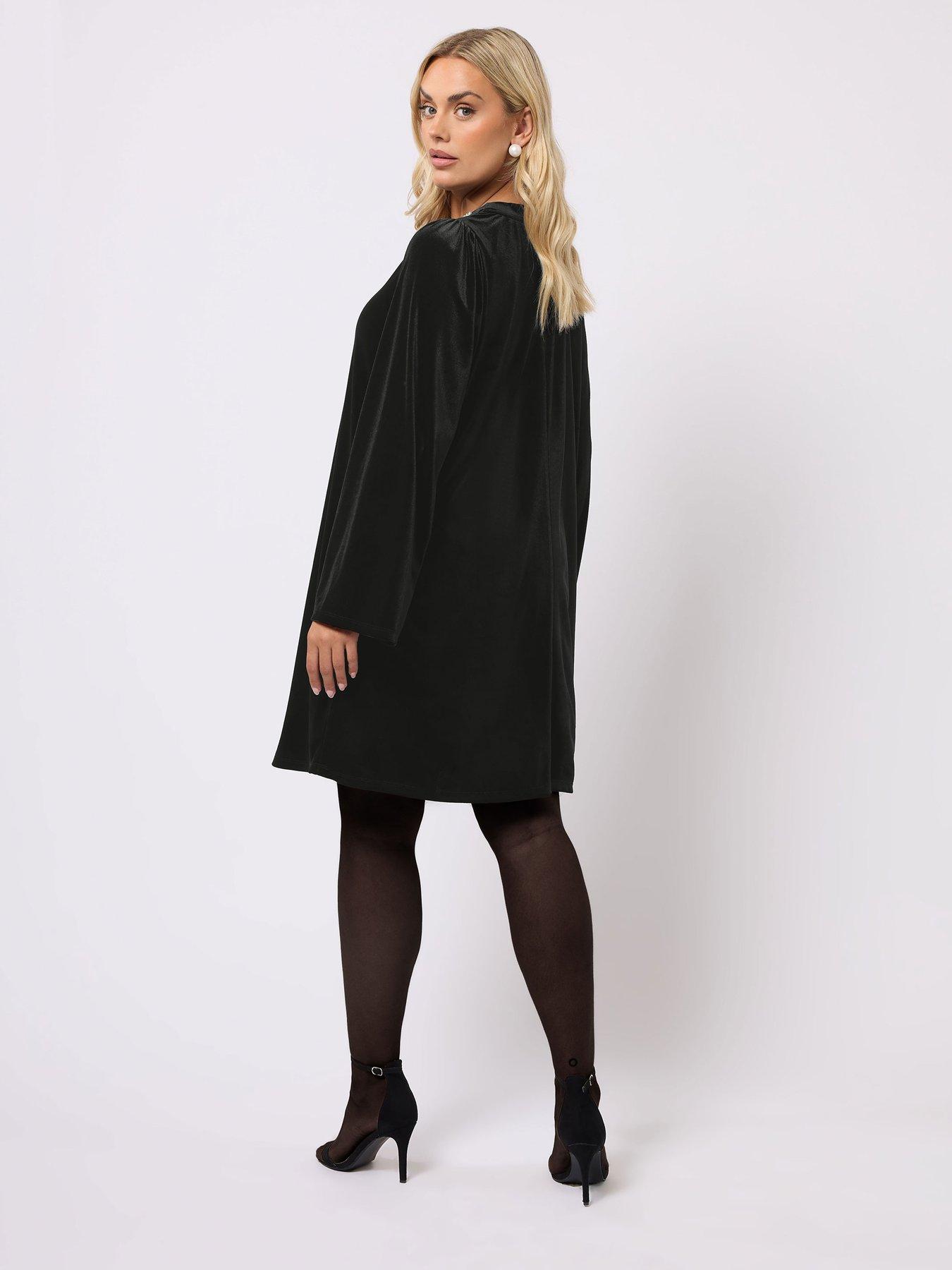 yours-curve-velour-shift-dress-blackstillFront