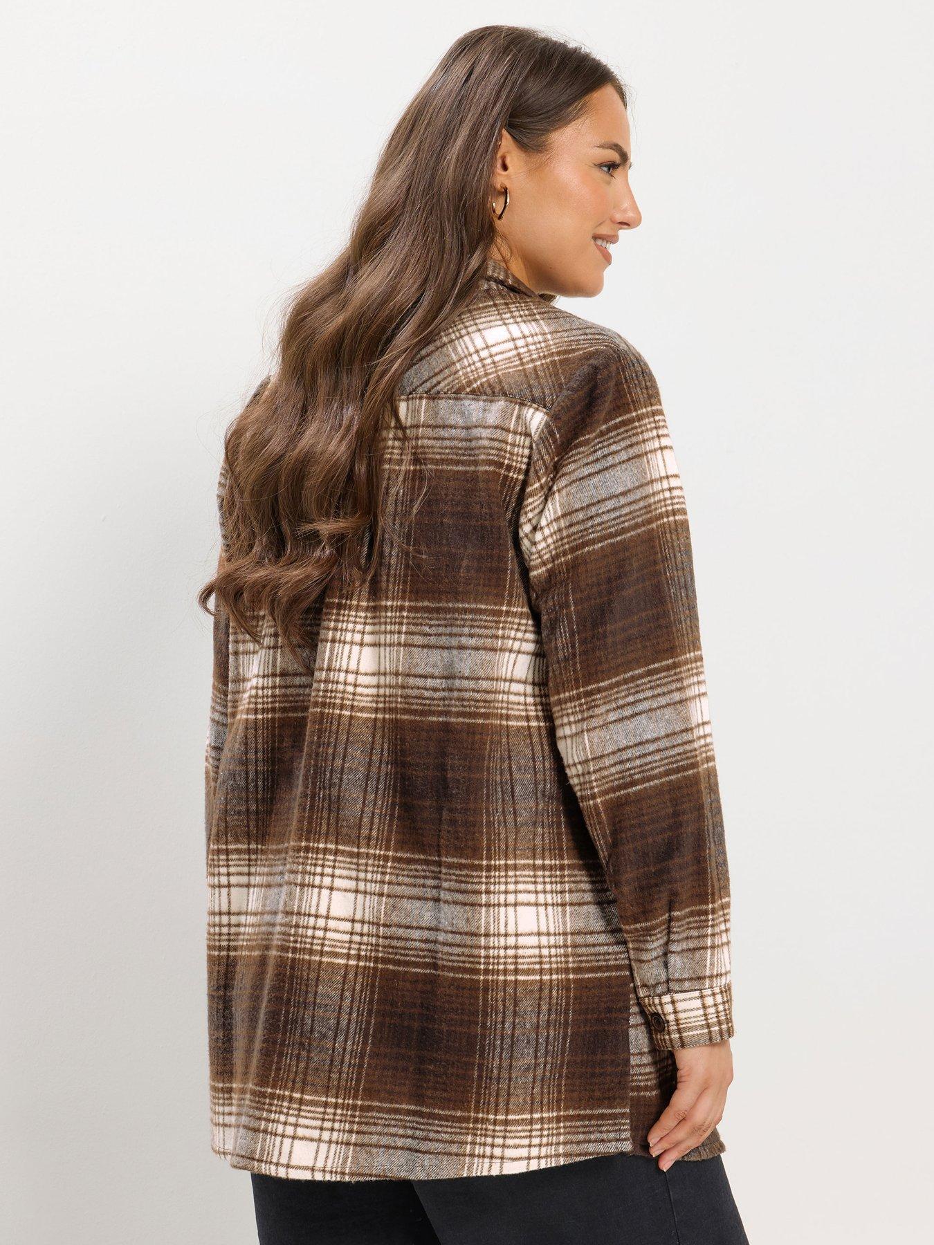 Image 2 of 6 of Yours Curve Check Shacket - Brown
