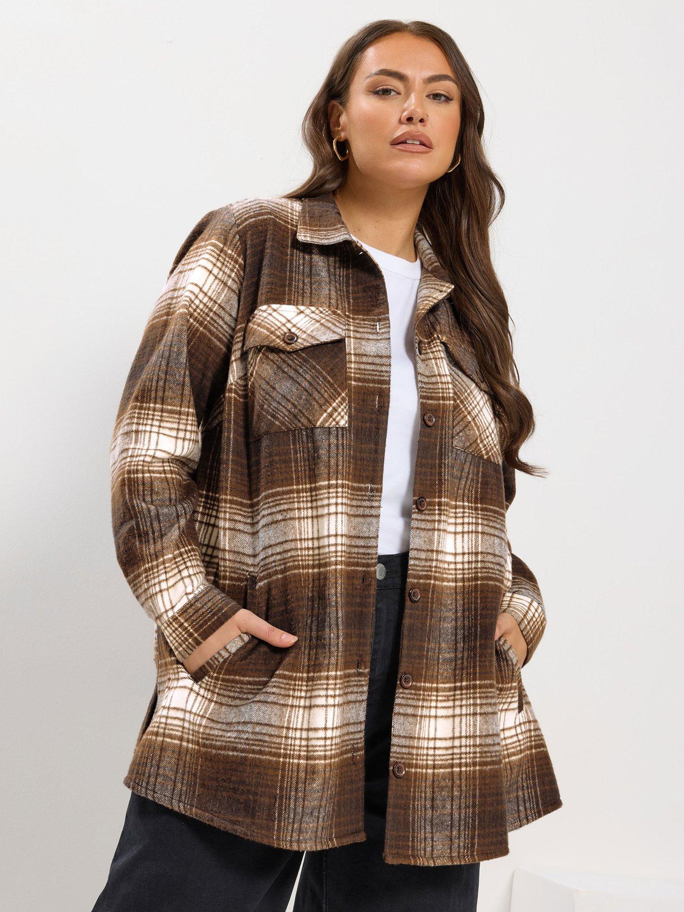 Image 4 of 6 of Yours Curve Check Shacket - Brown