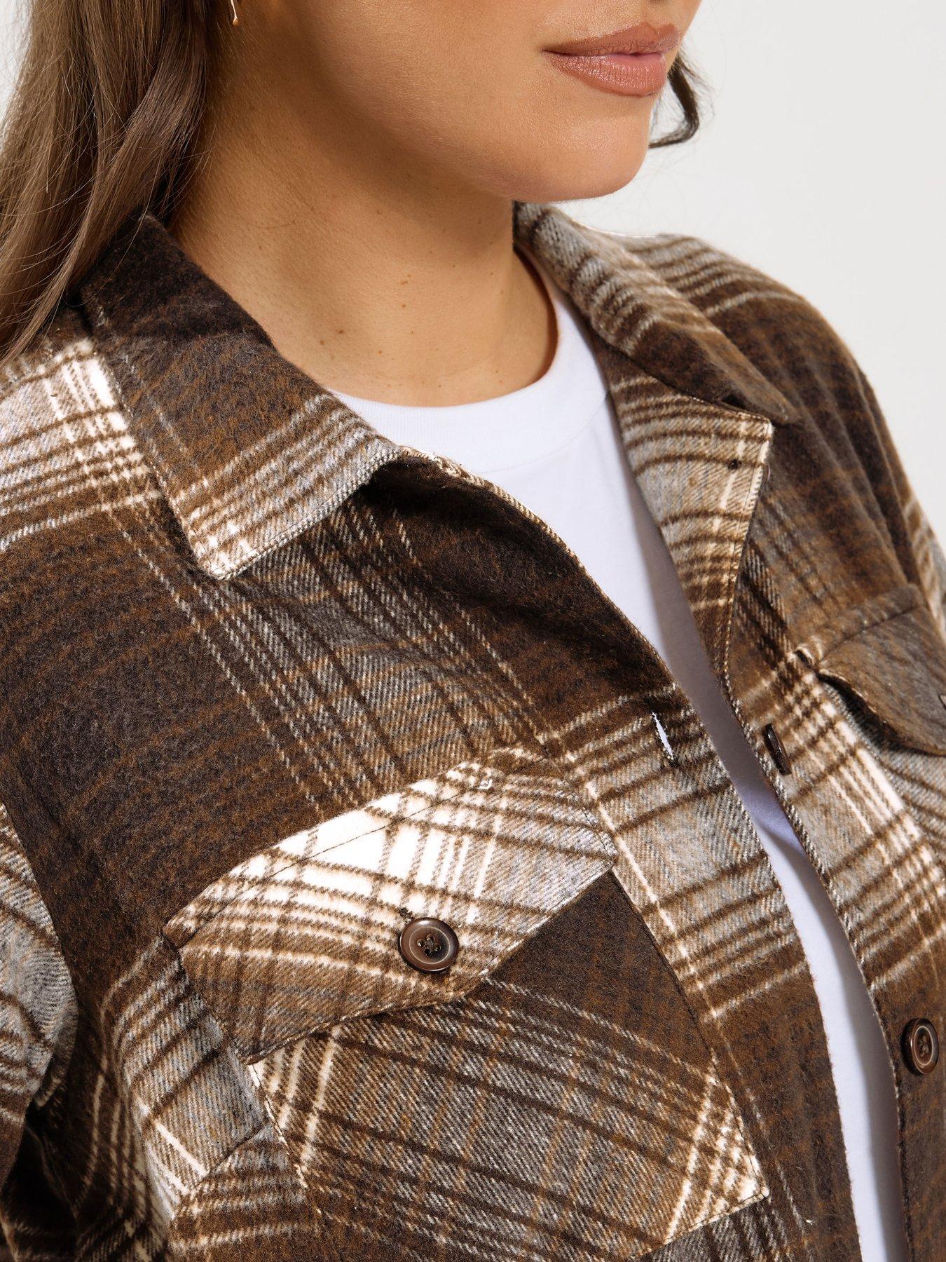 Image 5 of 6 of Yours Curve Check Shacket - Brown