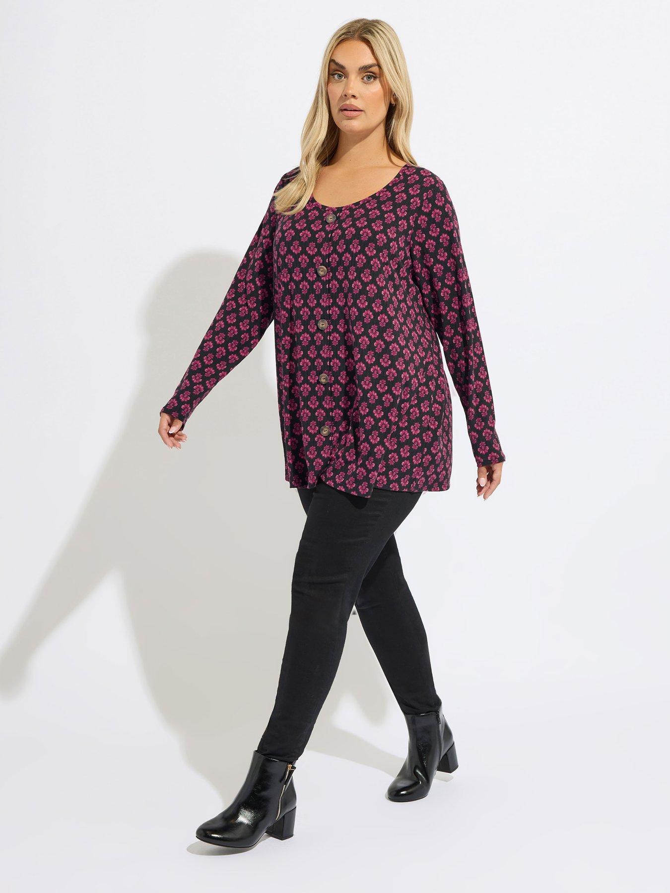 Image 3 of 4 of Yours Curve Rib Button Swing Top - Pink