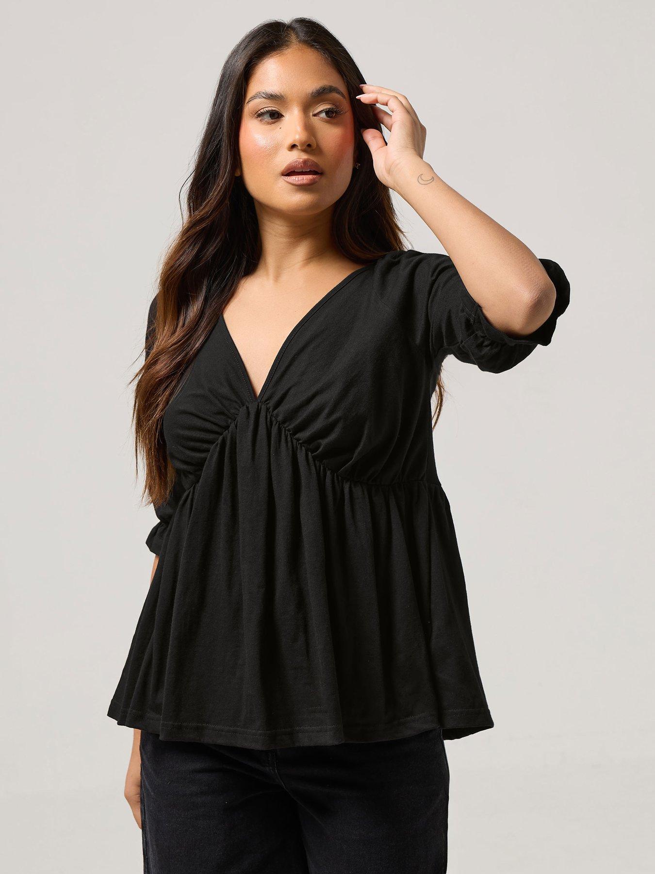 pixiegirl-petite-half-sleeve-smock-top-black