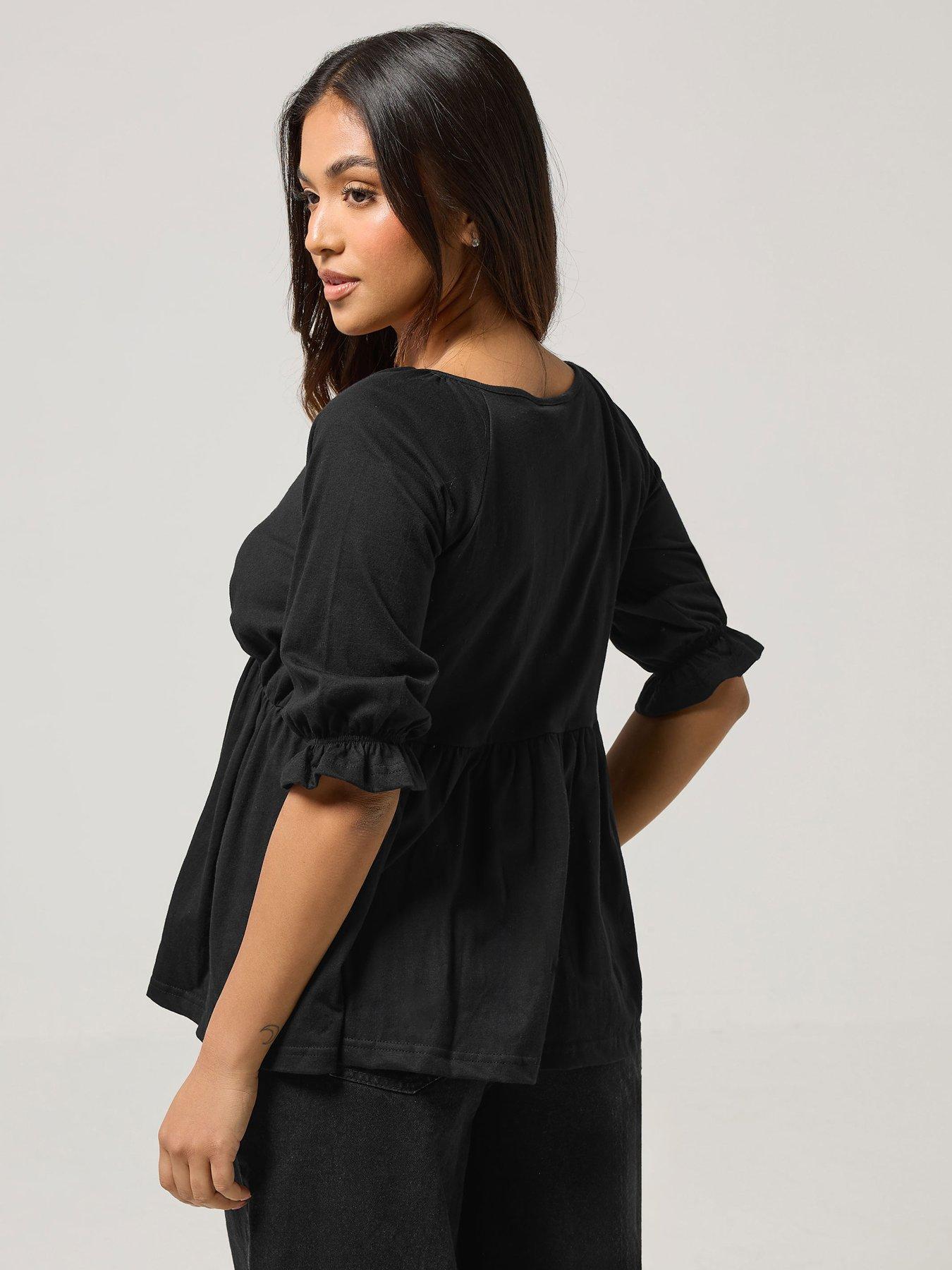 pixiegirl-petite-half-sleeve-smock-top-blackstillFront