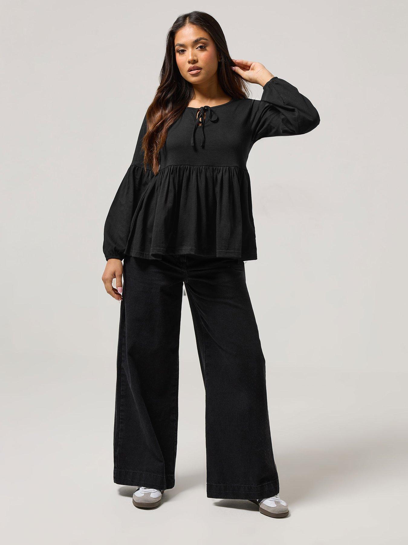 pixiegirl-petite-tie-front-smock-top-blackback