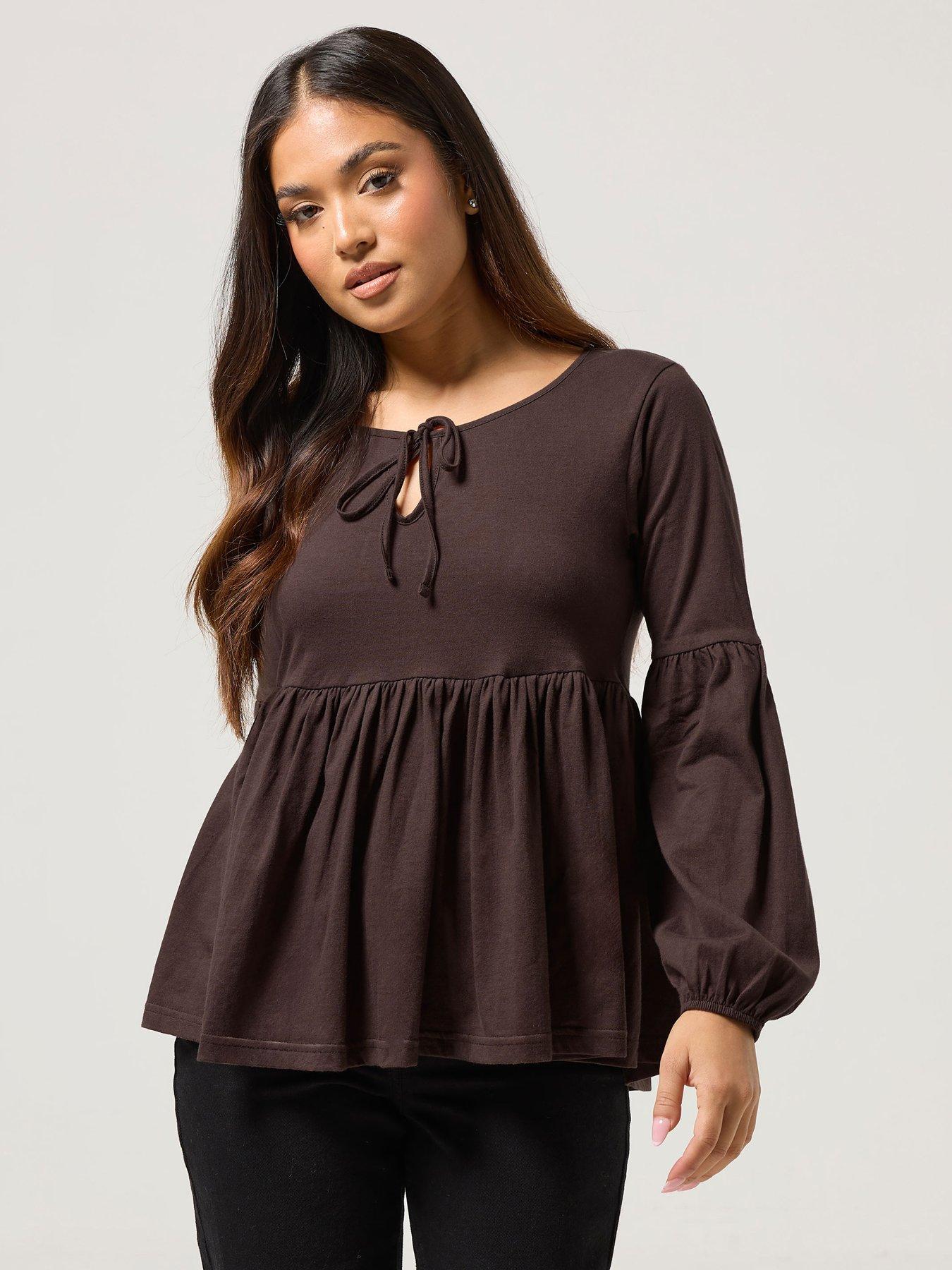 pixiegirl-petite-front-smock-top-brown