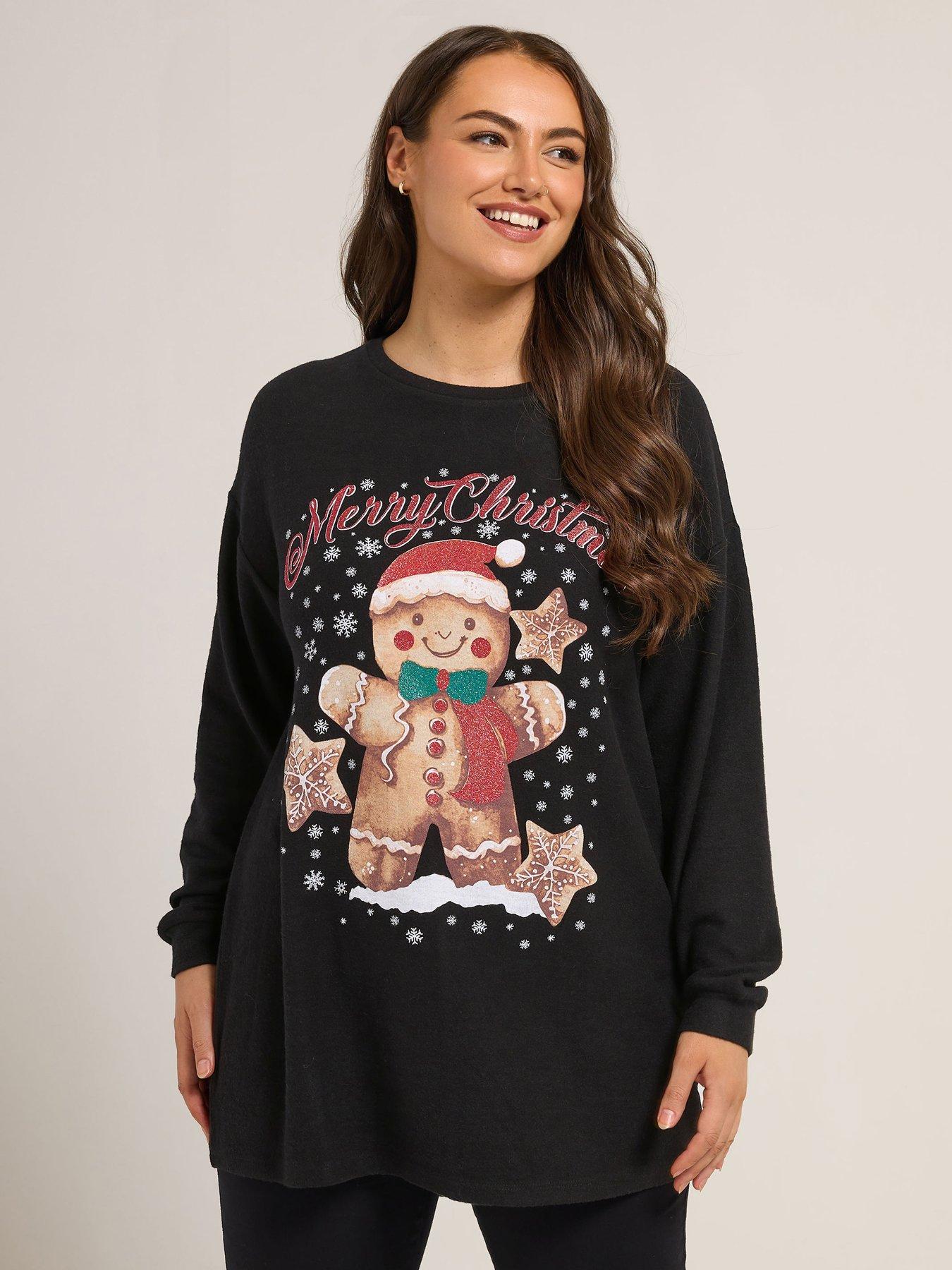 Yours Curve Gingerbread Man Jumper - Black