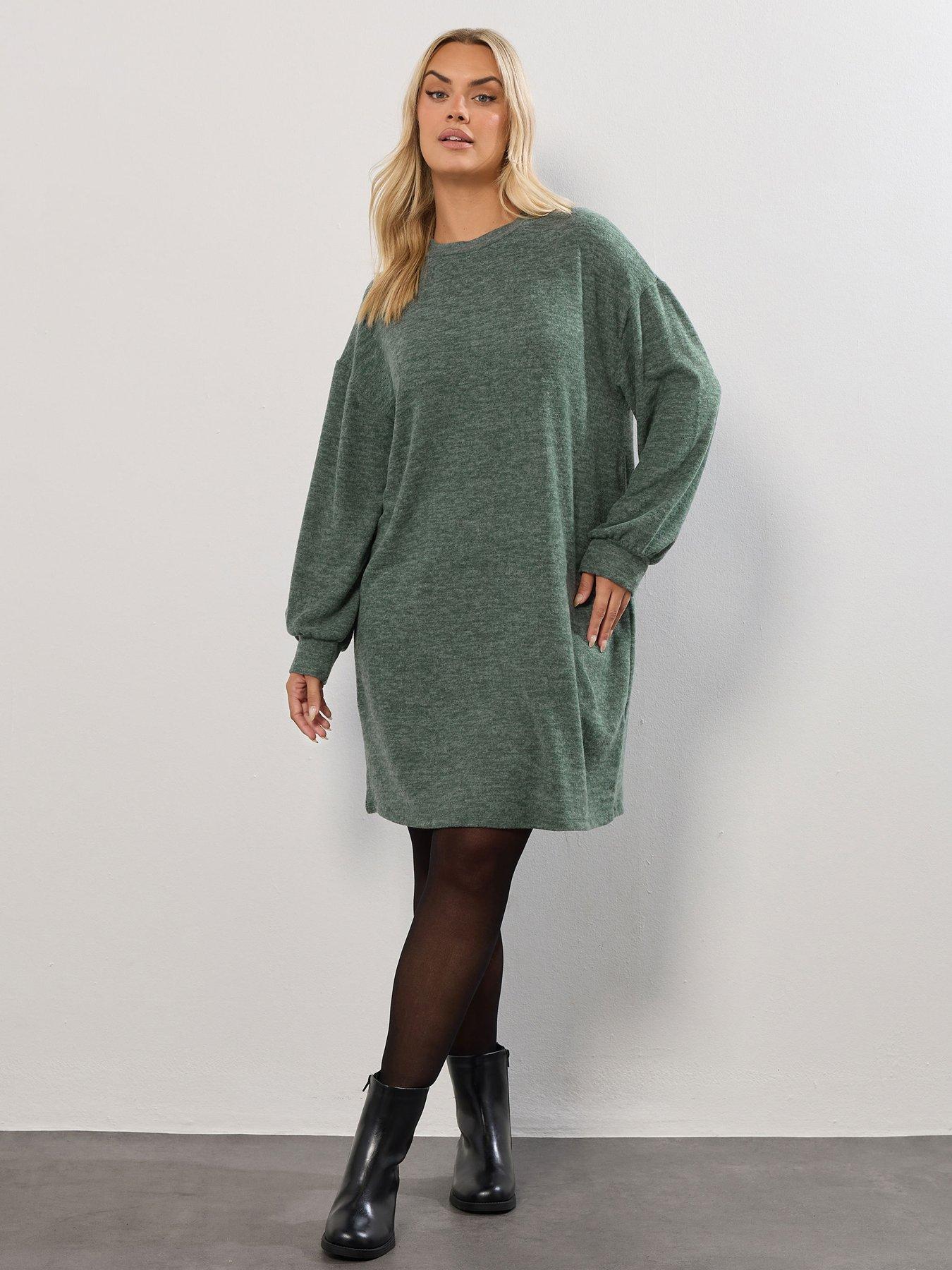 Yours Curve Balloon Sleeve Dress - Green