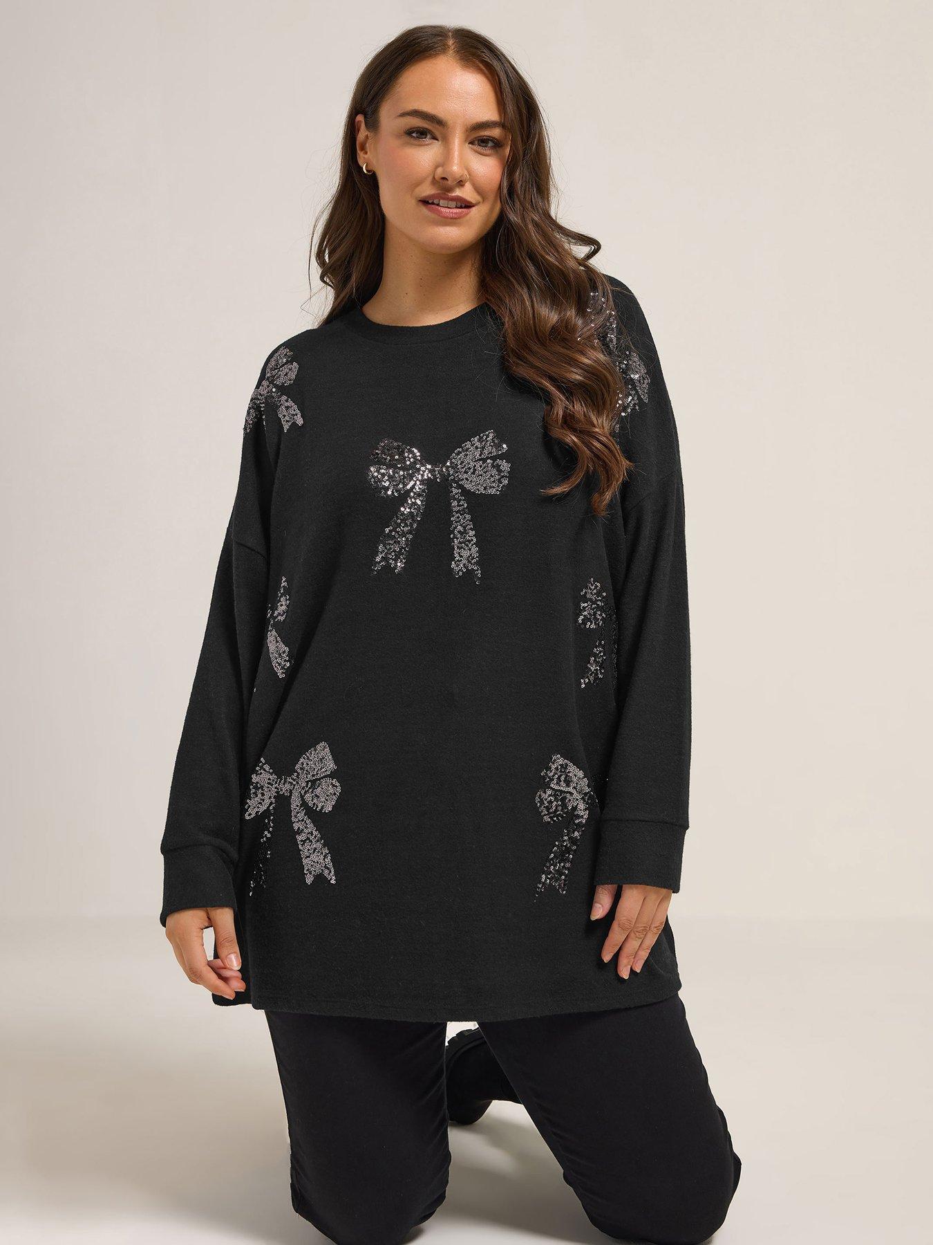 yours-curve-bow-sequin-jumper-black