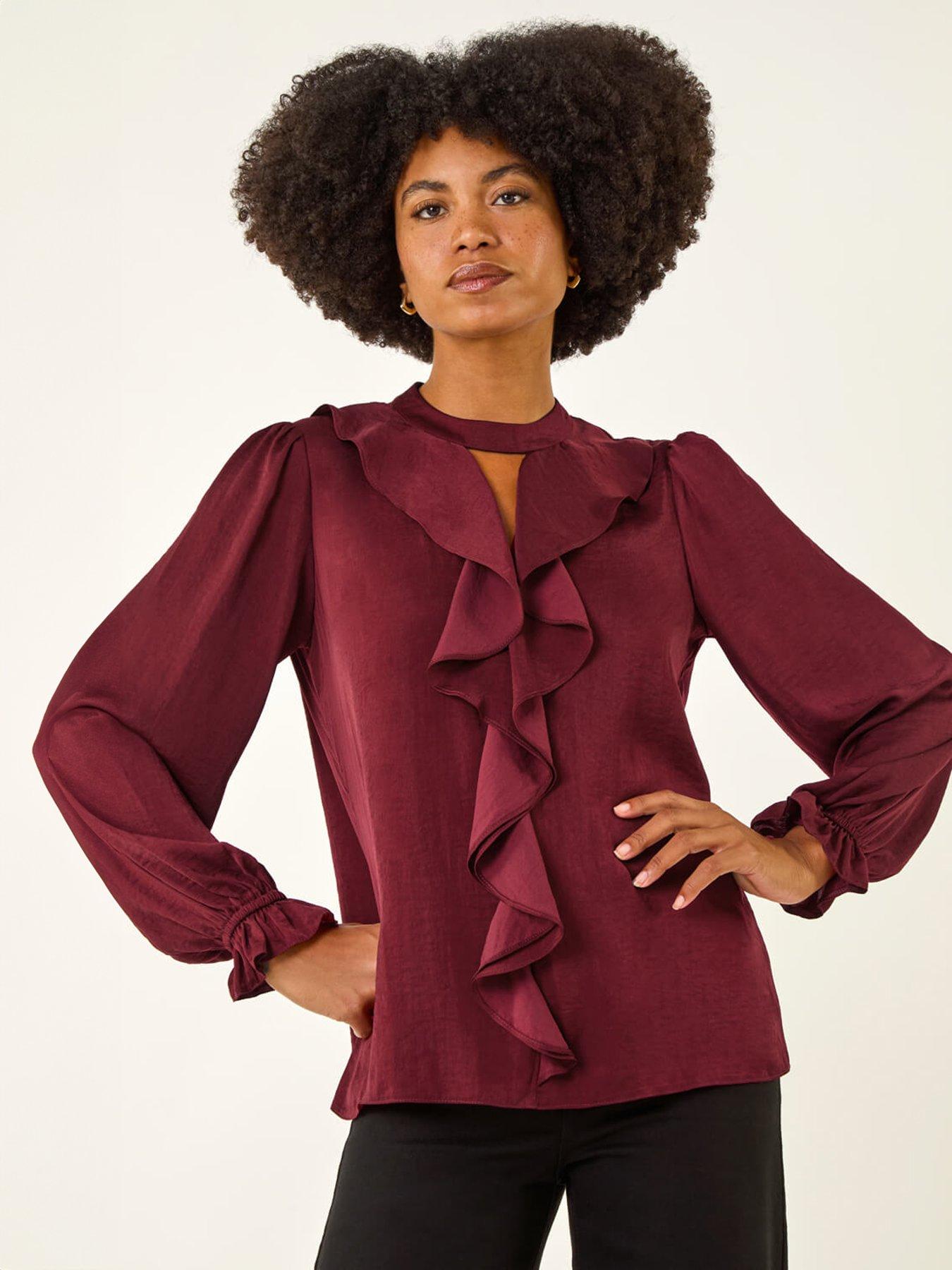 roman-ruffle-front-keyhole-satin-top-red