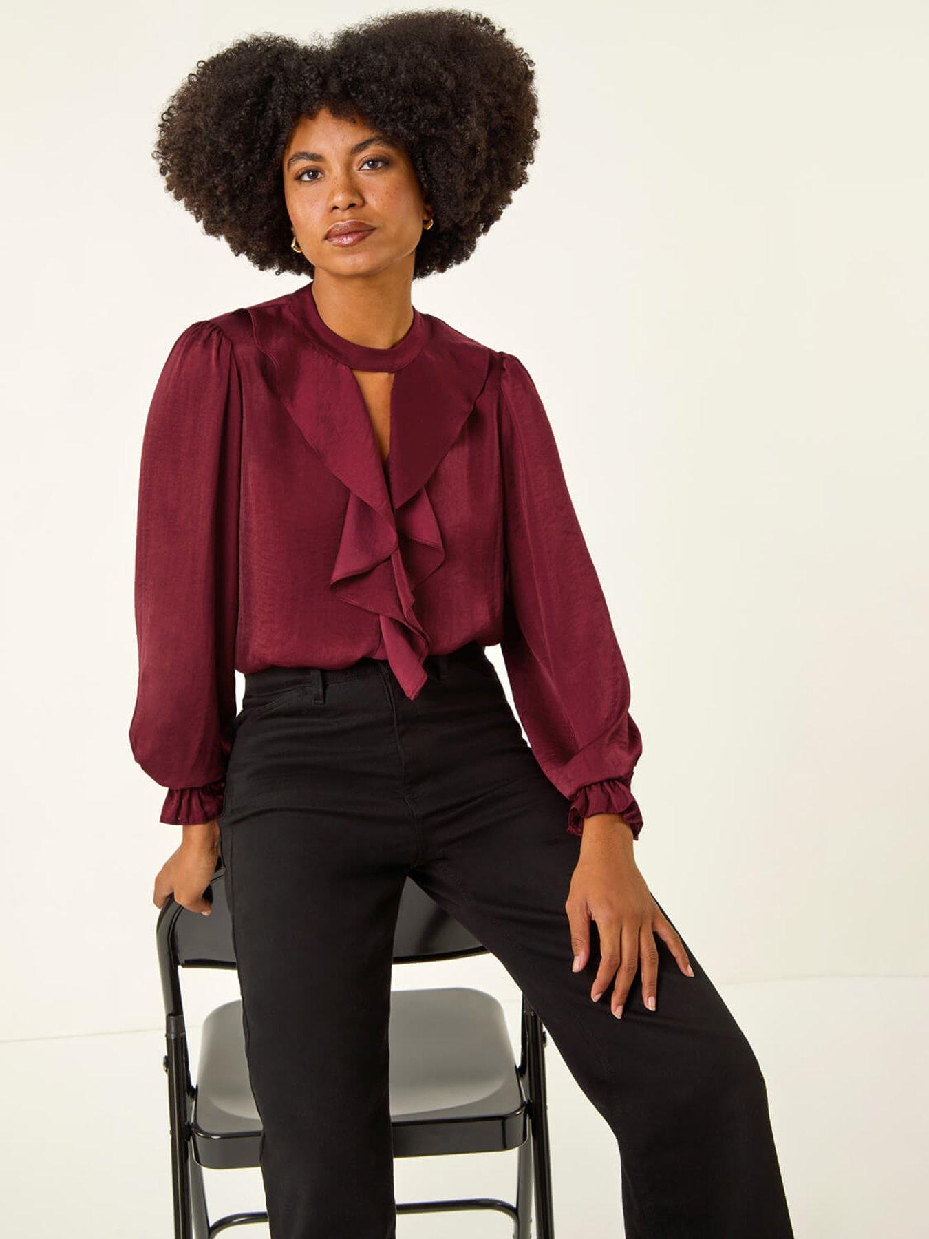 roman-ruffle-front-keyhole-satin-top-redoutfit