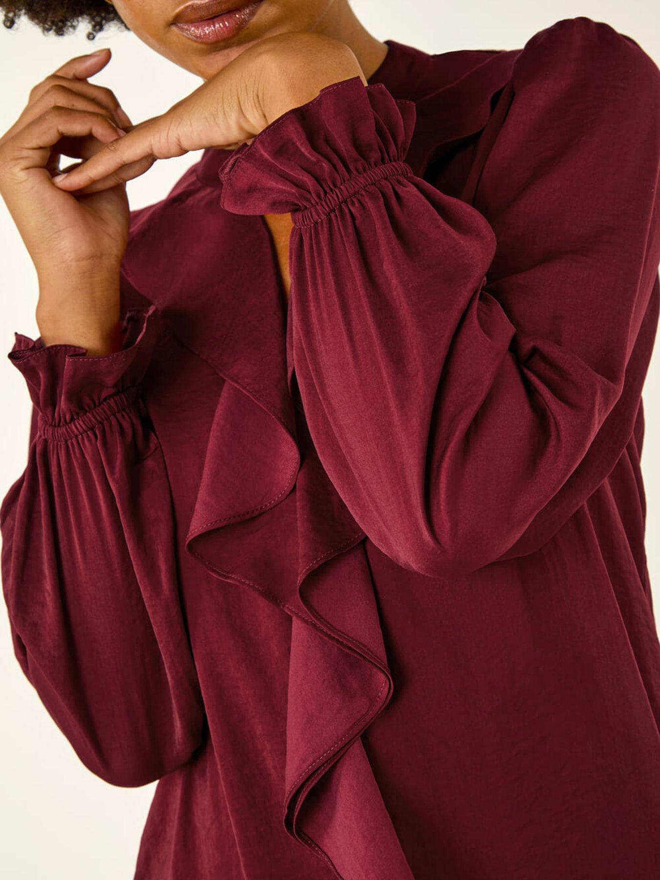 roman-ruffle-front-keyhole-satin-top-reddetail