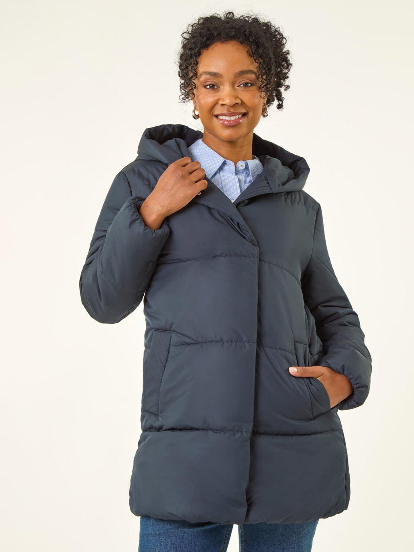 Roman Petite Hooded Quilted Puffer Coat - Navy