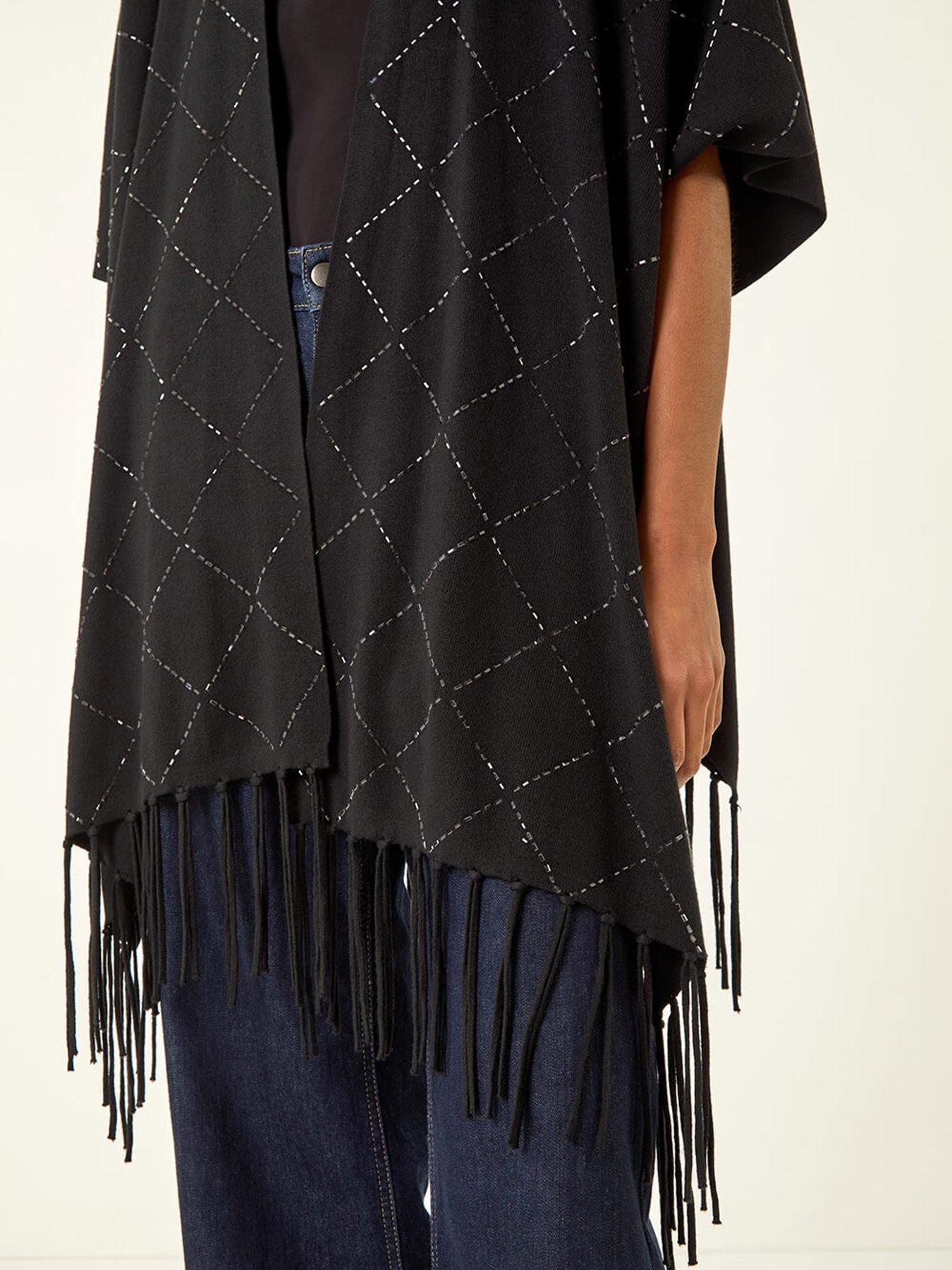 Image 5 of 5 of Roman Diamond Hotfix Knit Poncho - Black