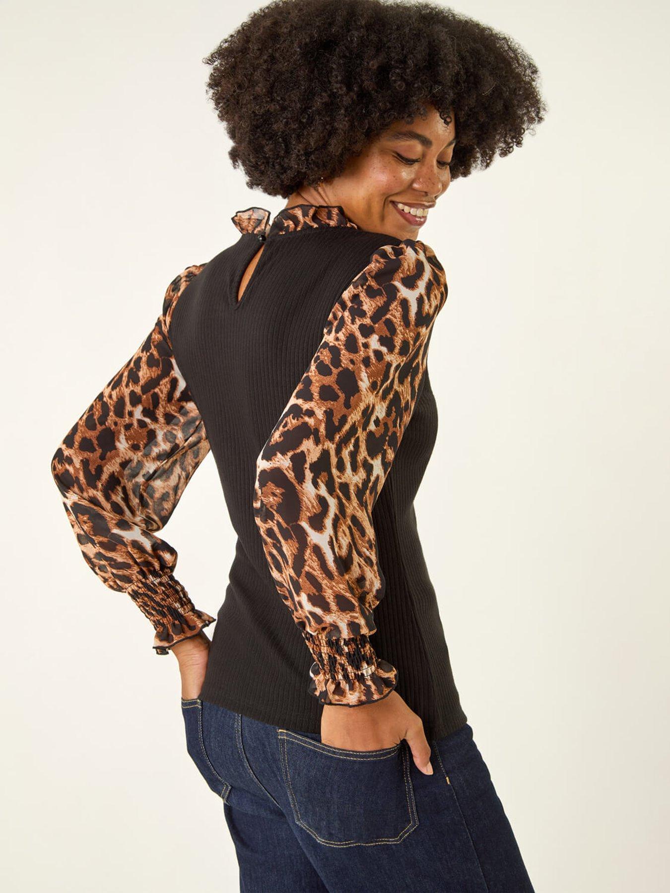 roman-animal-print-sleeve-stretch-top-blackback