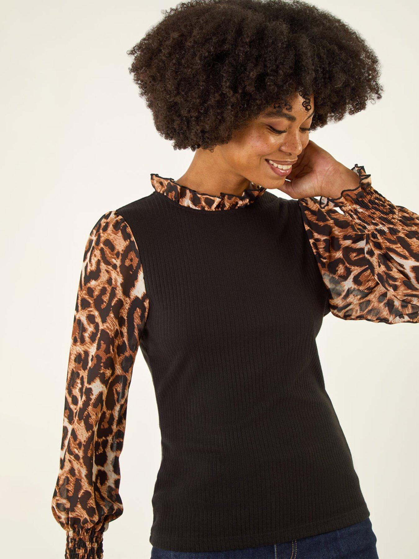 roman-animal-print-sleeve-stretch-top-blackoutfit