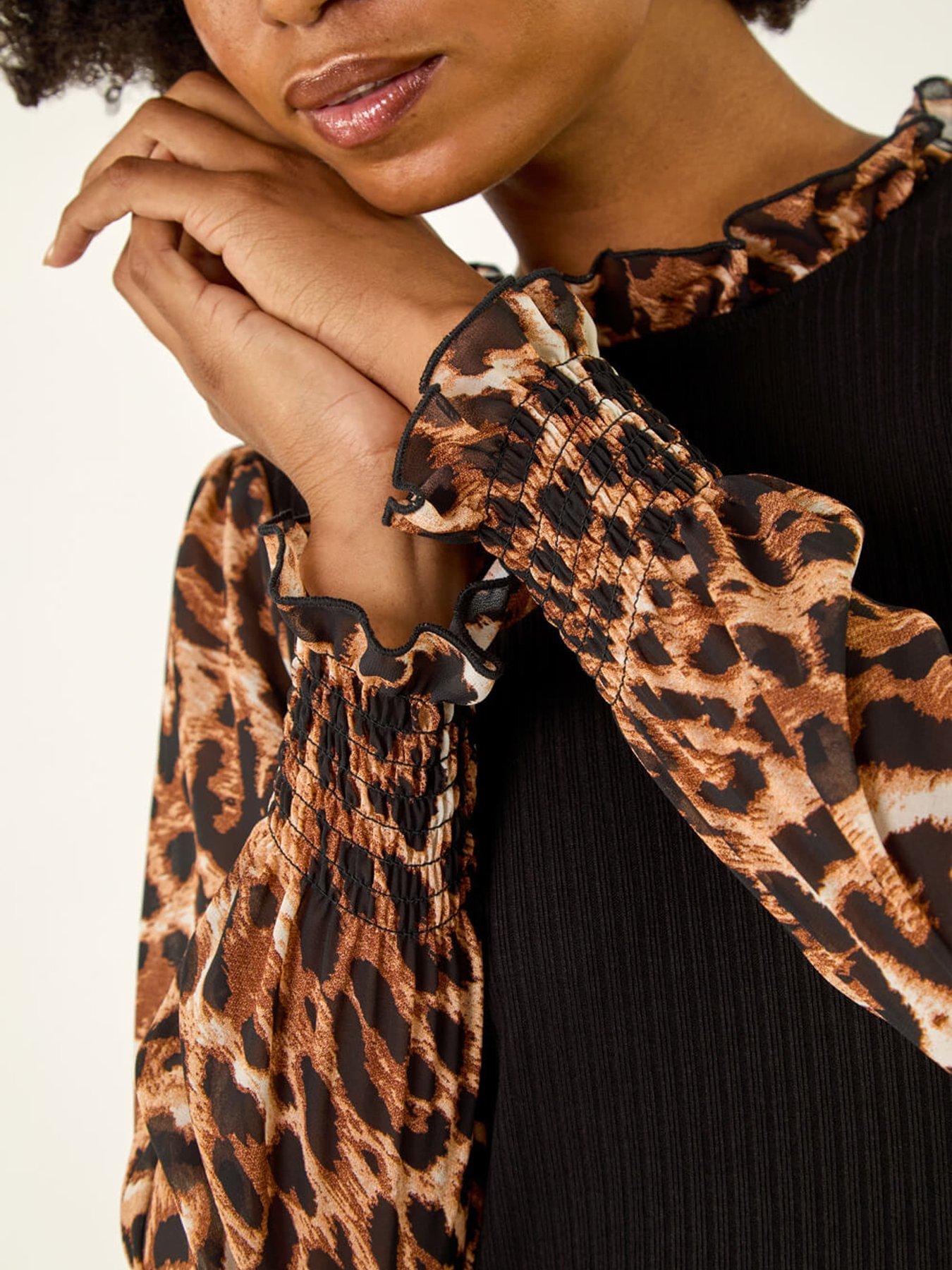 roman-animal-print-sleeve-stretch-top-blackdetail