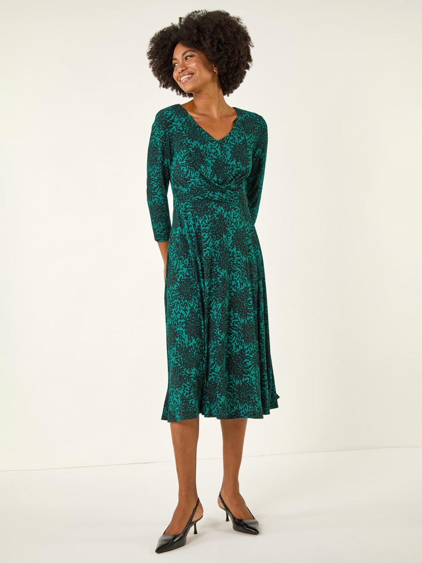 Roman Speckled Print Wrap Bodice Midi Dress - Blue