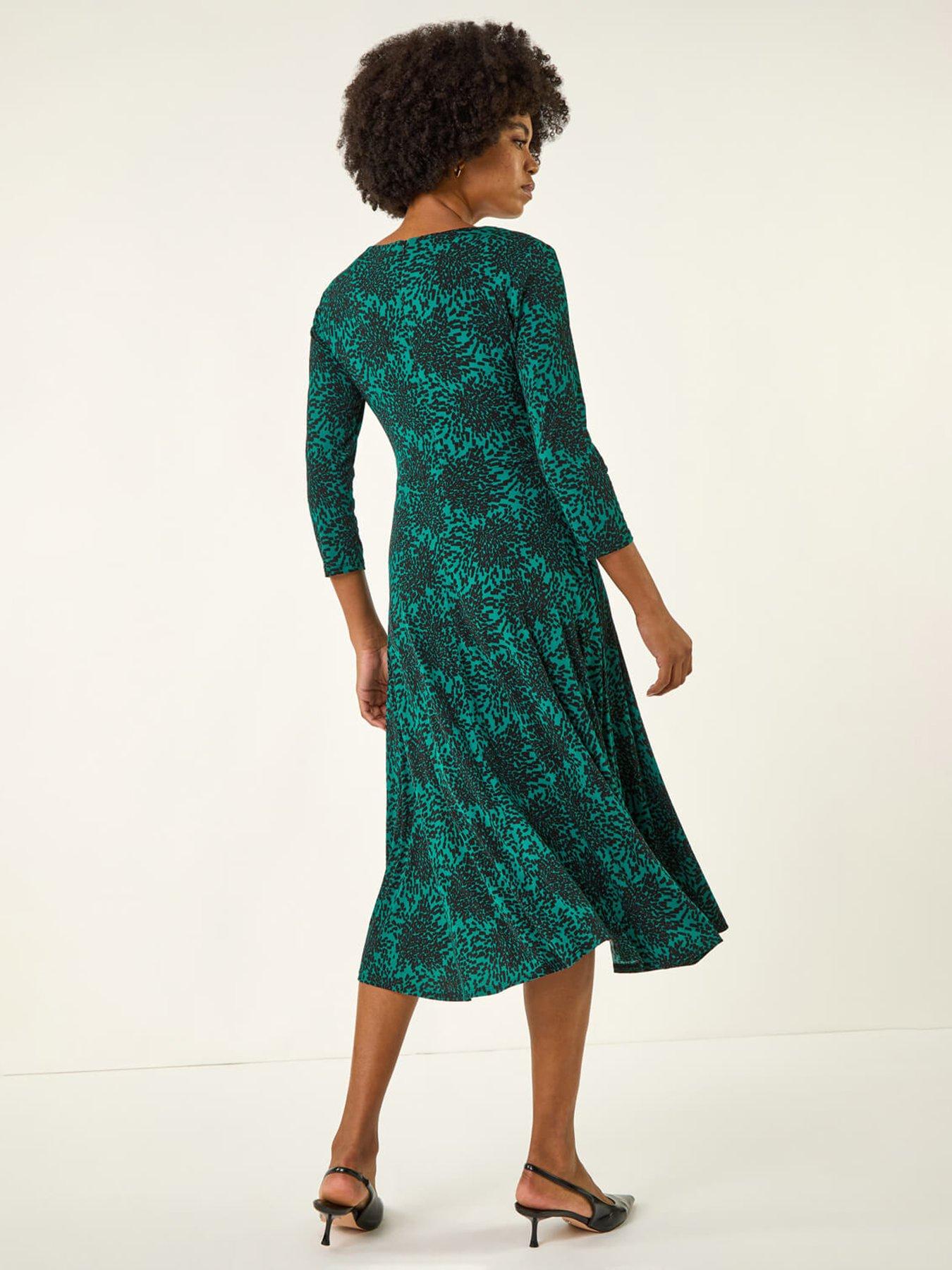 roman-speckled-print-wrap-bodice-midi-dress-bluestillFront