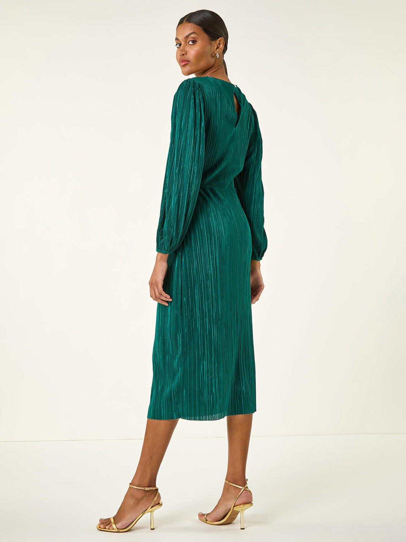 roman-plisse-twist-front-midi-dress-greenstillFront
