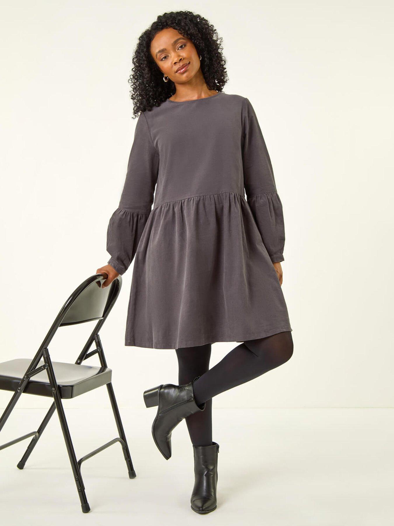 roman-petite-cotton-mini-dress-grey
