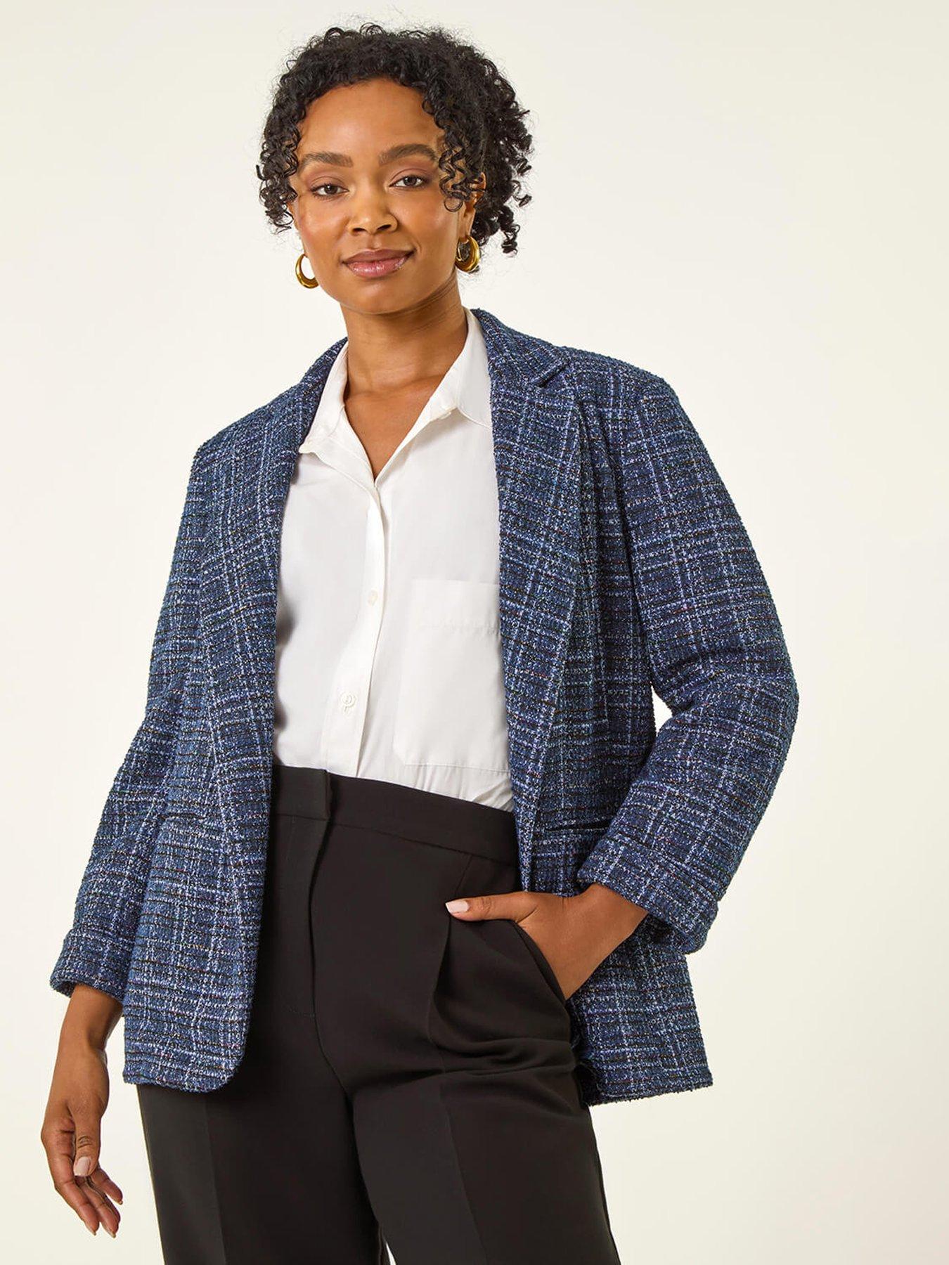 roman-petite-boucle-stretch-blazer-navy