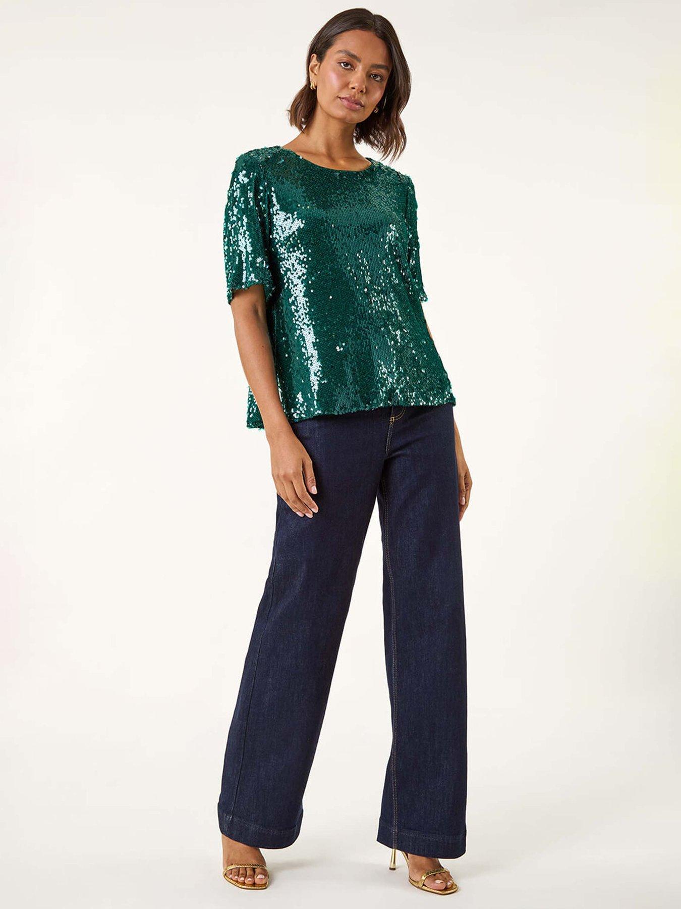 roman-sequin-embellished-t-shirt-forest-green