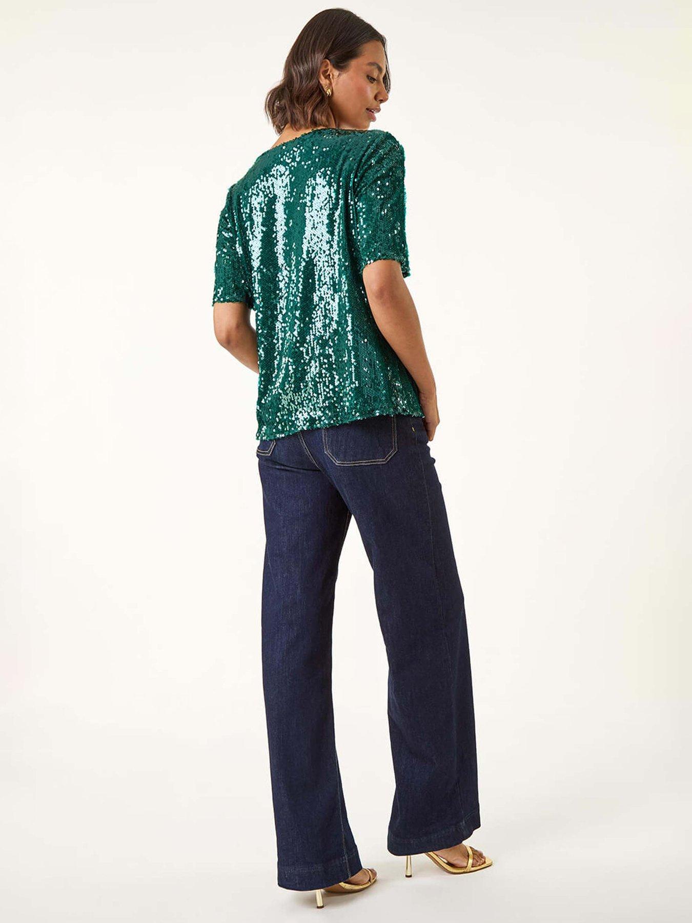 roman-sequin-embellished-t-shirt-forest-greenstillFront
