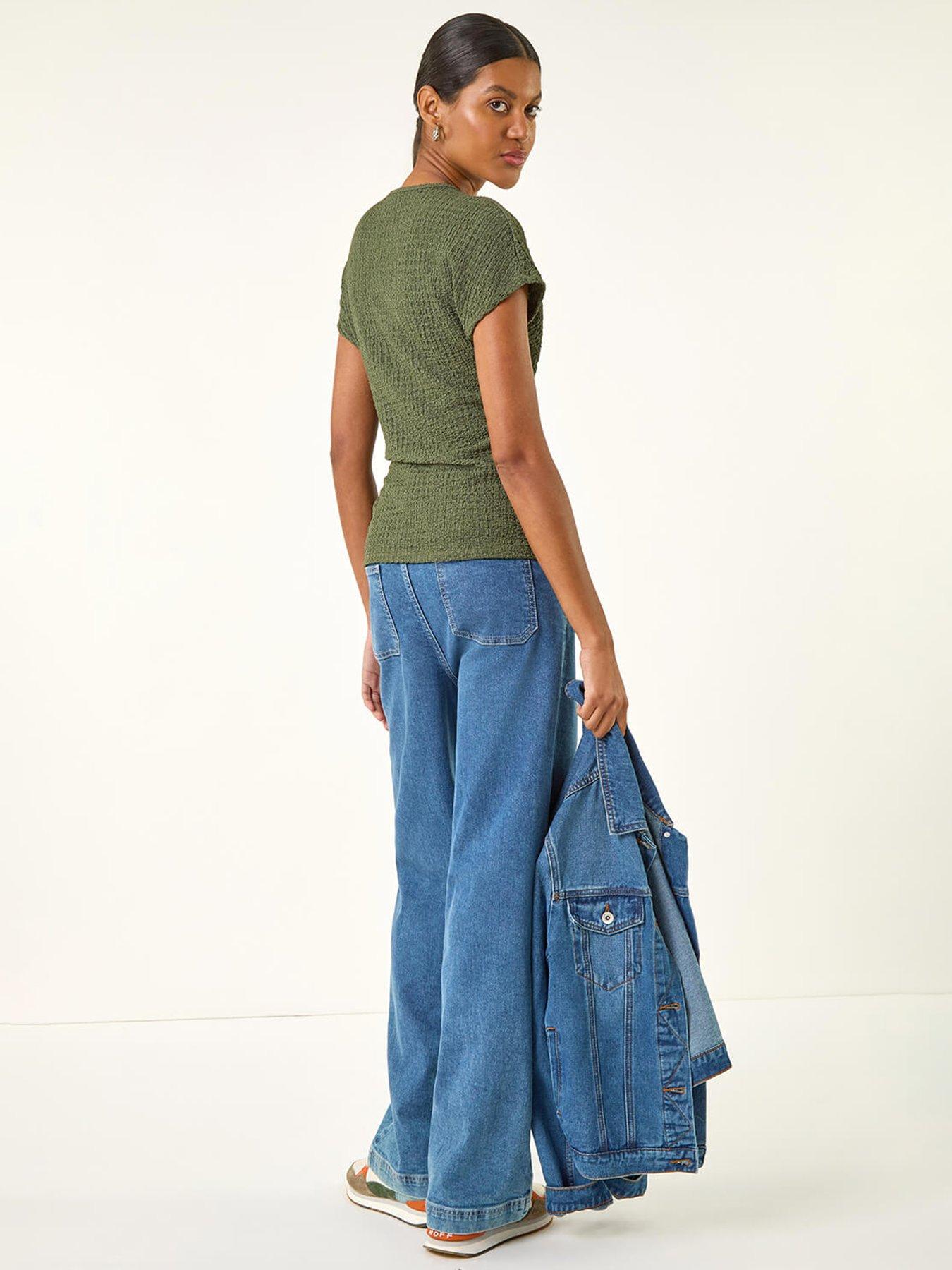 roman-textured-asymmetric-wrap-top-greenstillFront