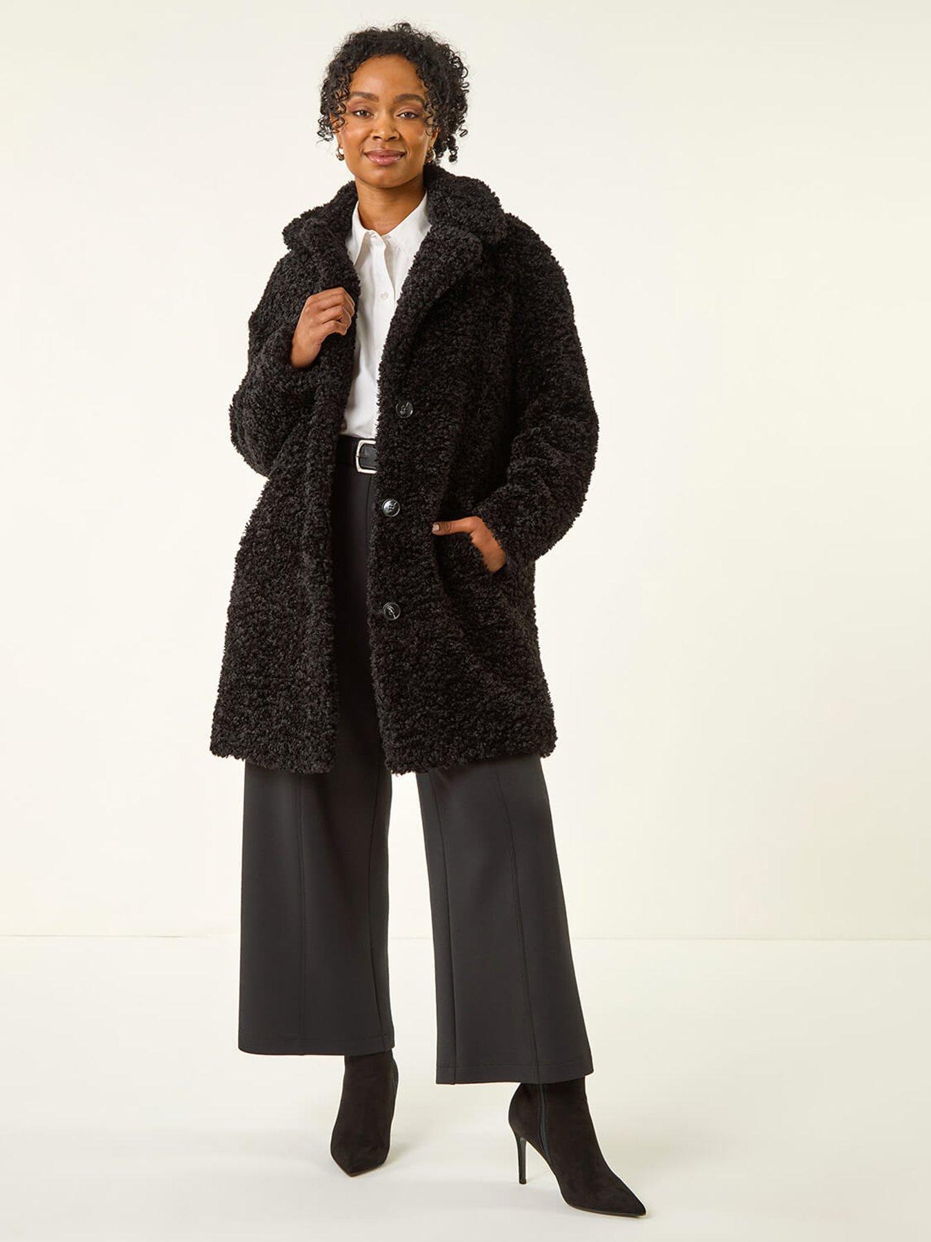 Roman Petite Teddy Longline Coat - Black