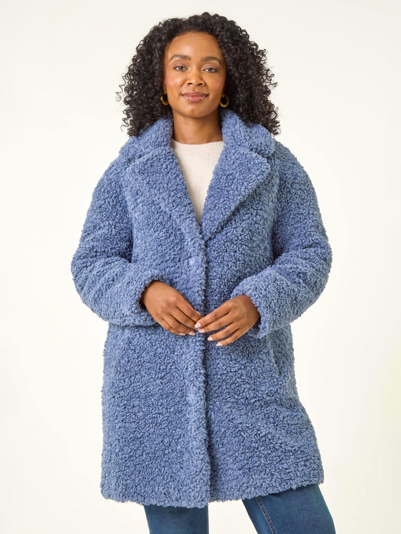 Roman Petite Teddy Longline Coat - Blue