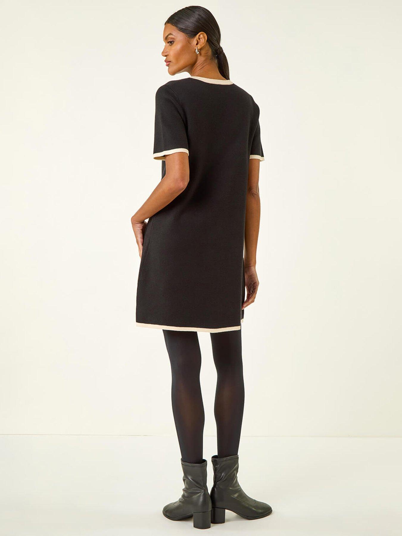 Image 2 of 5 of Roman Bow Detail Knitted Dress - Black
