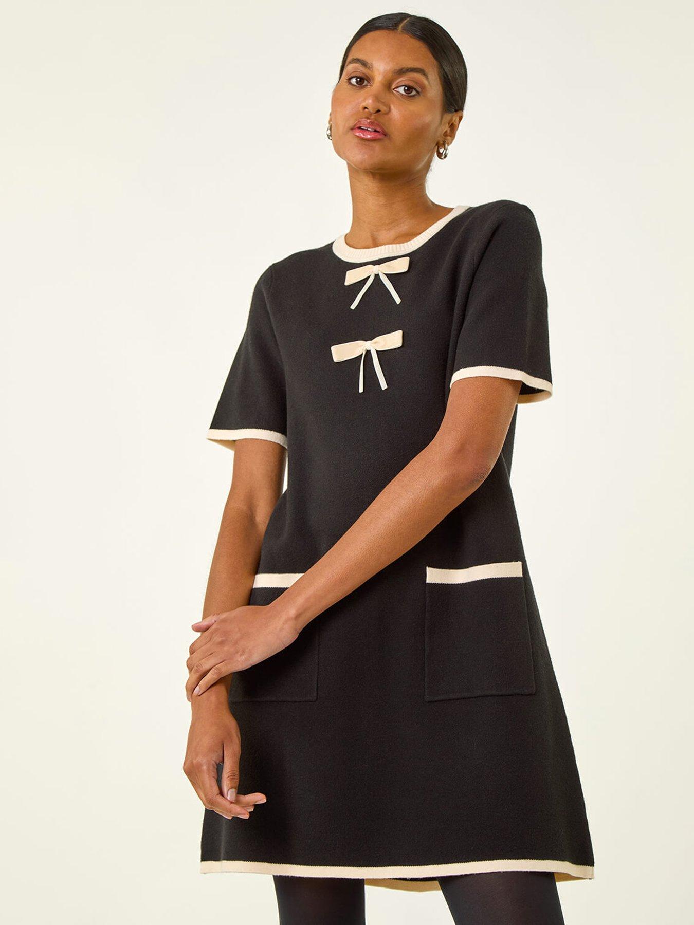 Image 3 of 5 of Roman Bow Detail Knitted Dress - Black