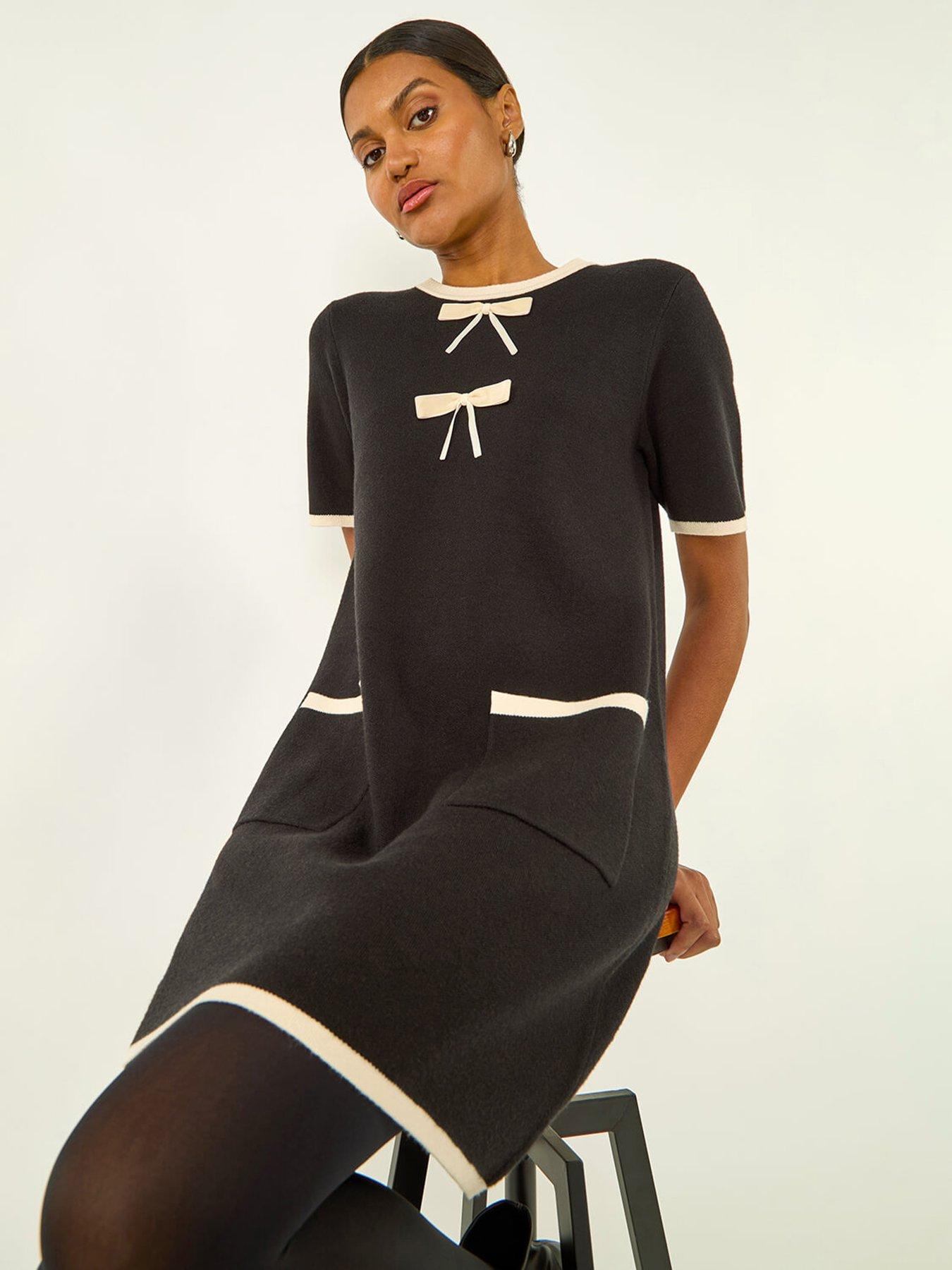 Image 4 of 5 of Roman Bow Detail Knitted Dress - Black
