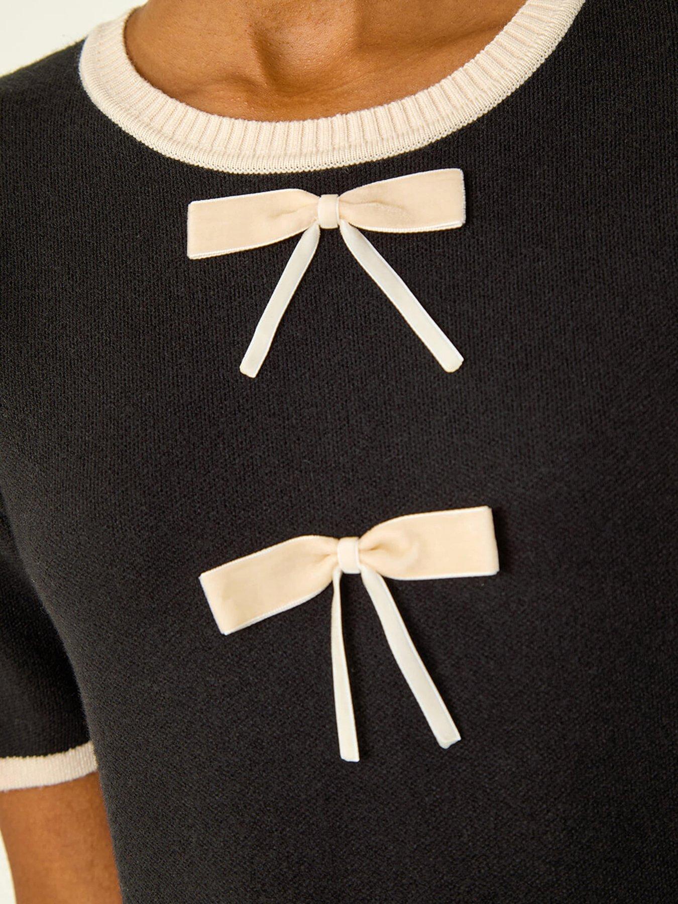 Image 5 of 5 of Roman Bow Detail Knitted Dress - Black