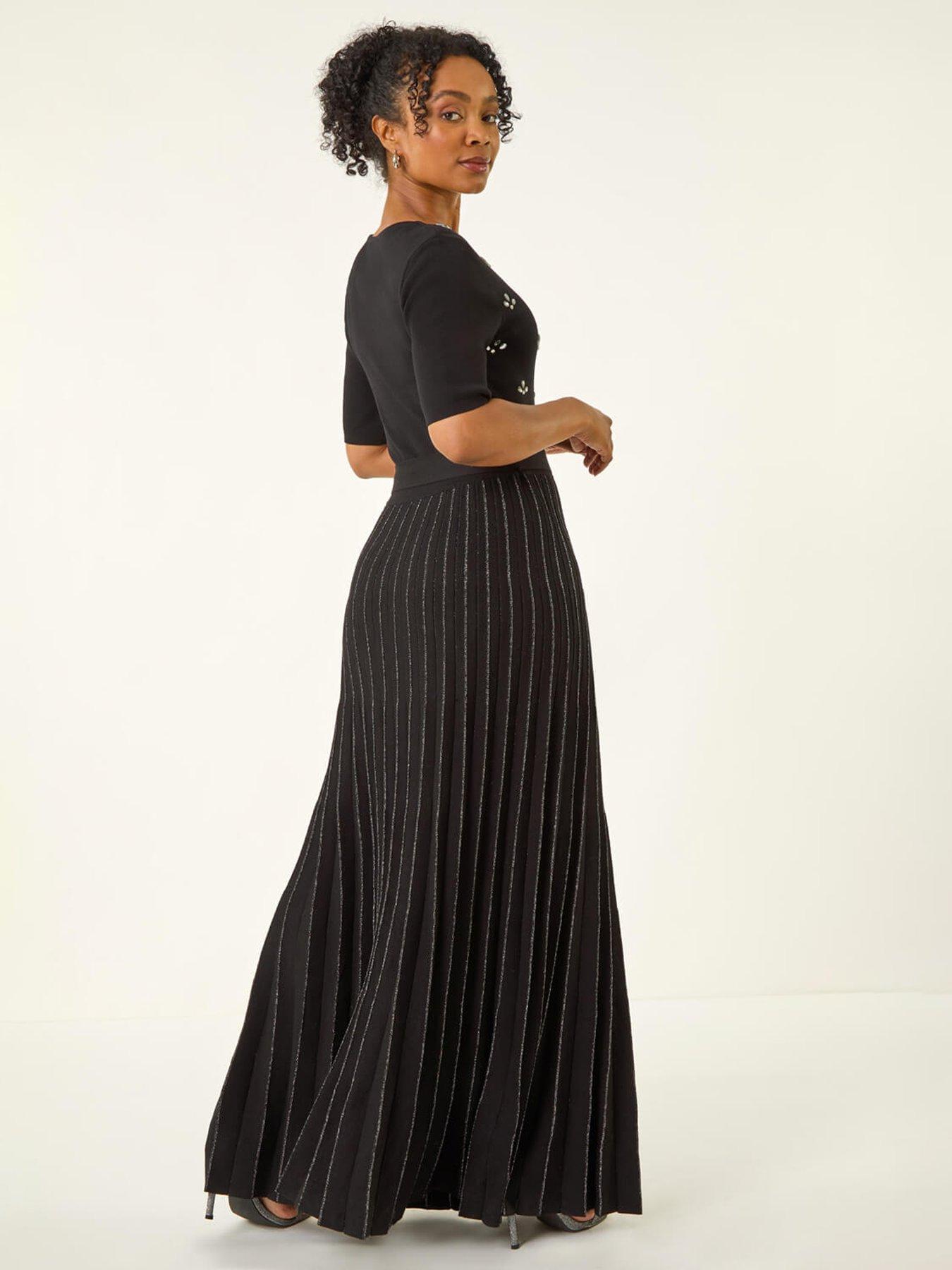 roman-petite-hotfix-knitted-midi-dress-blackstillFront