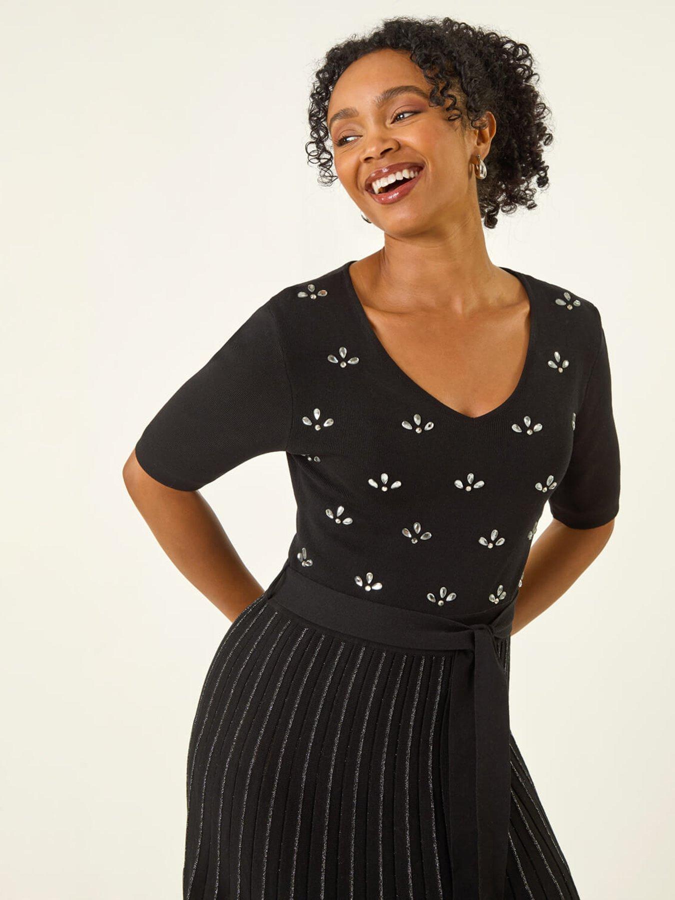 roman-petite-hotfix-knitted-midi-dress-blackoutfit