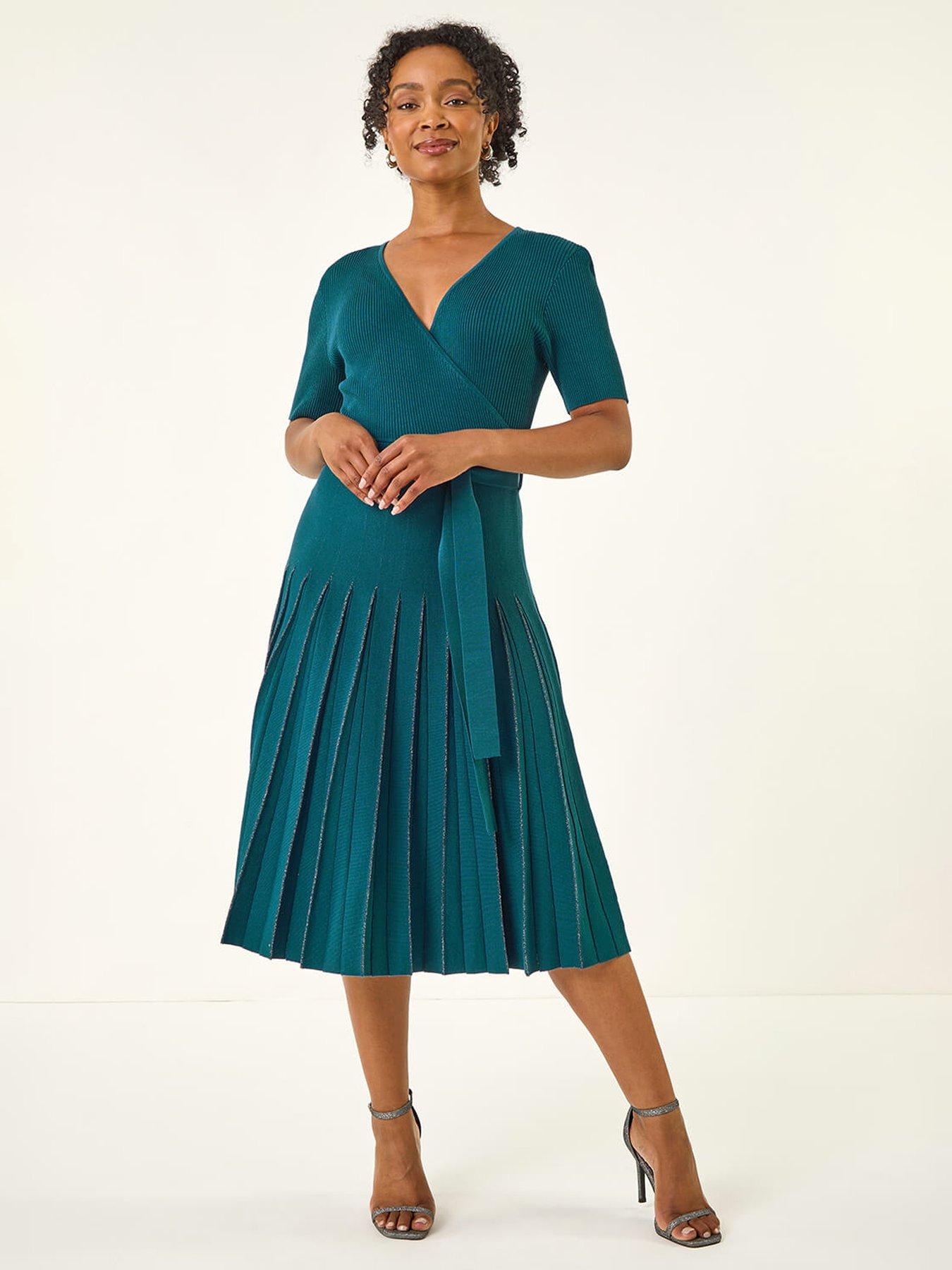 Roman Petite Tie Waist Knitted Dress - Blue
